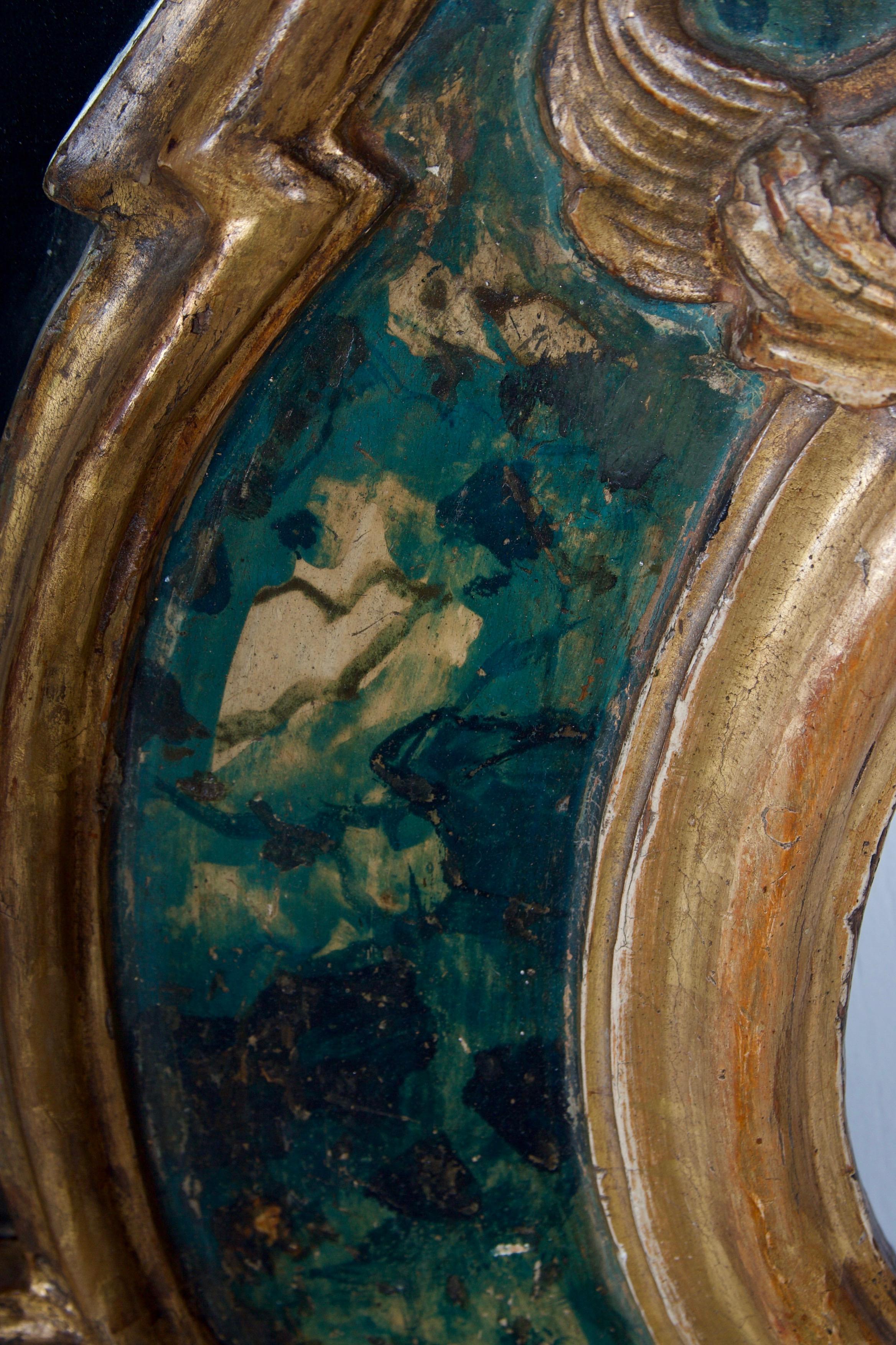 18th Century Venetian Mirror, Faux Marble, Gilded, Original Mercury Glass For Sale 5