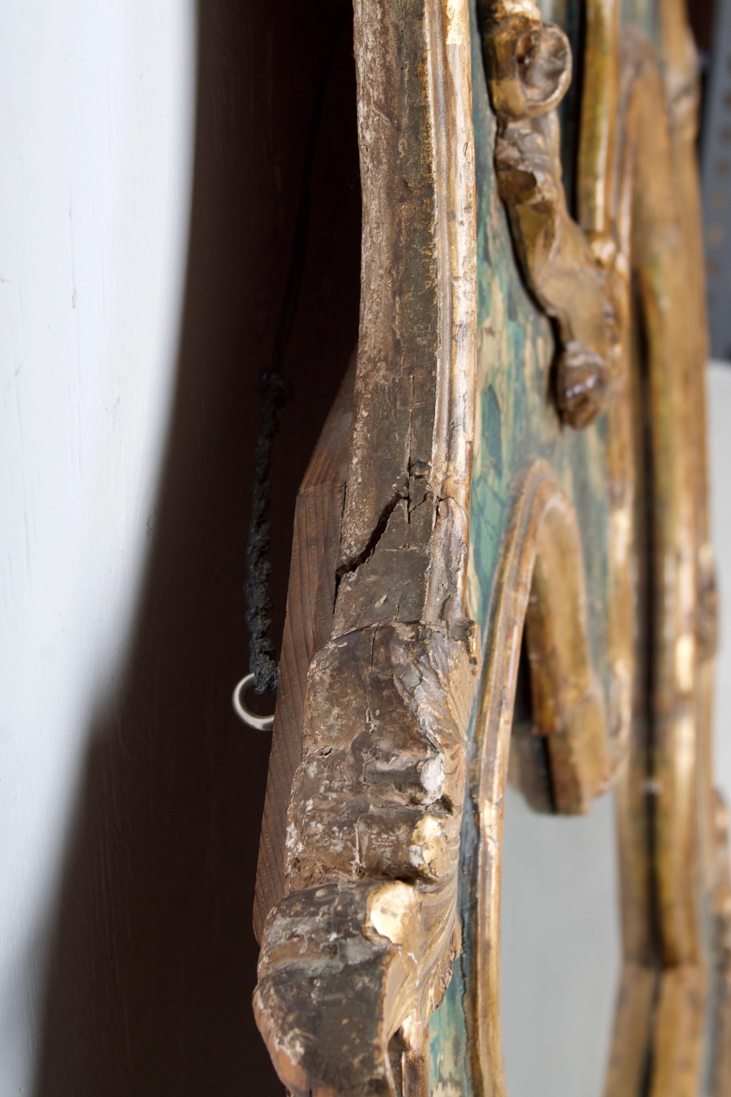 18th Century Venetian Mirror, Faux Marble, Gilded, Original Mercury Glass For Sale 9