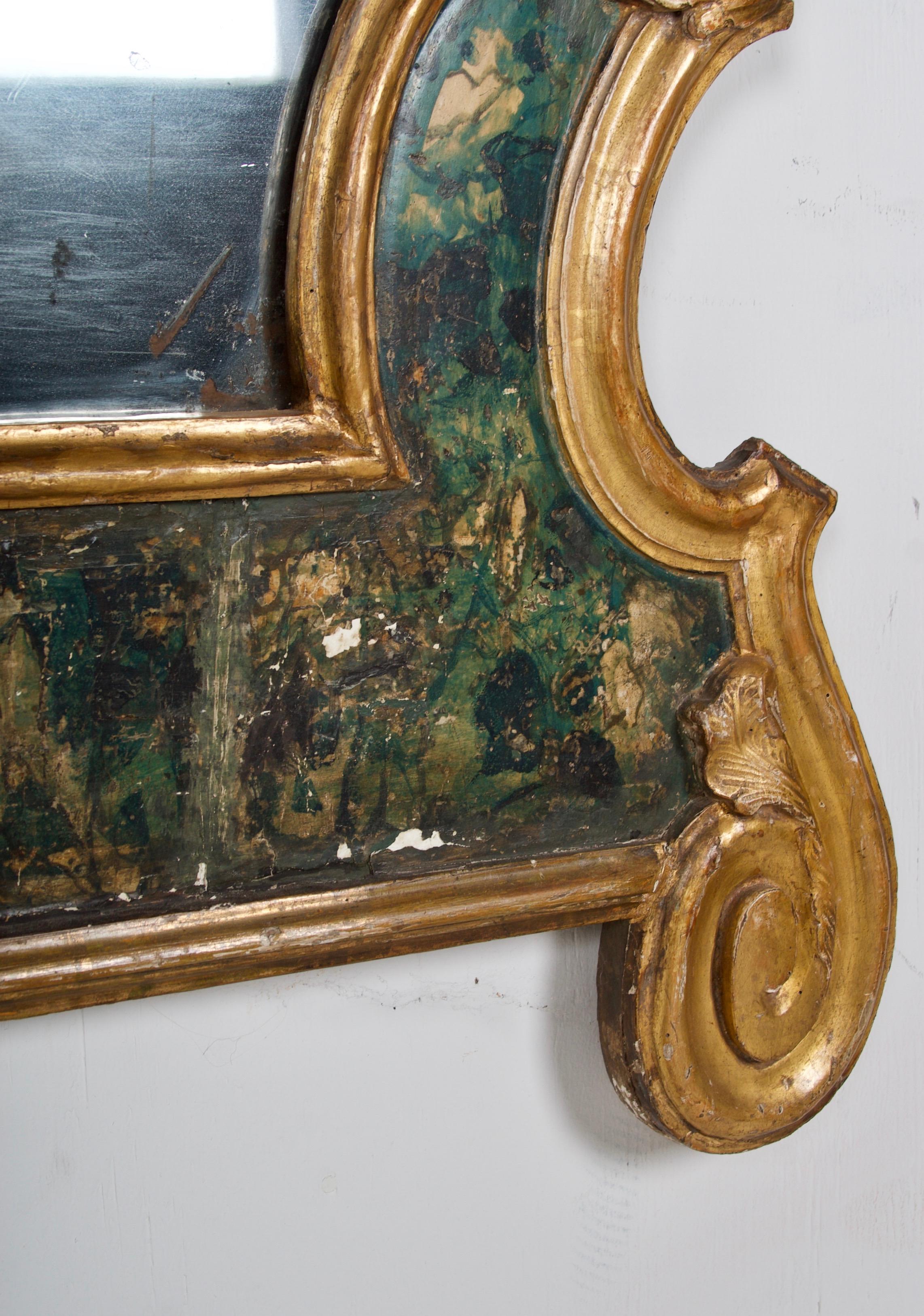 18th Century Venetian Mirror, Faux Marble, Gilded, Original Mercury Glass For Sale 1