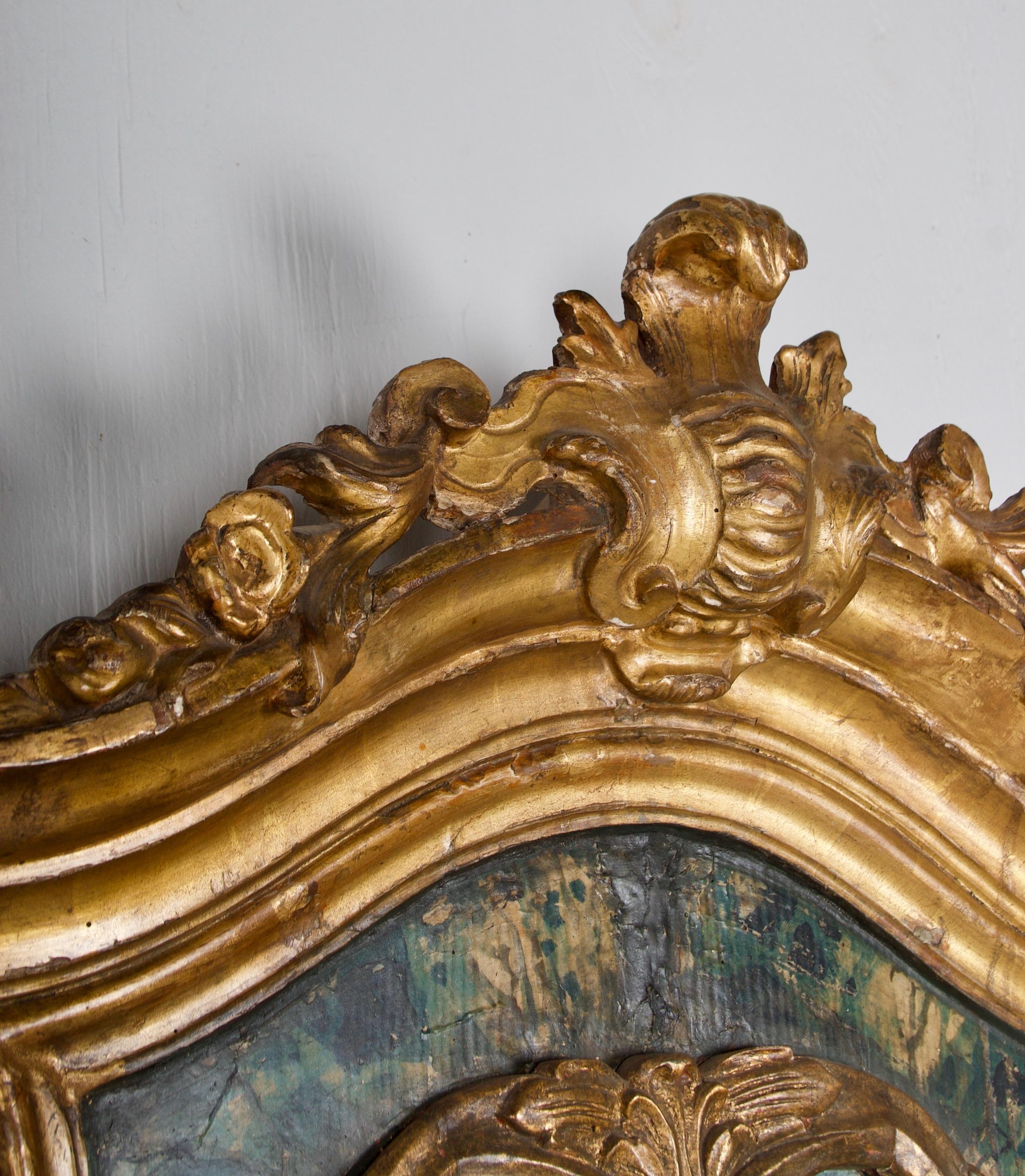 18th Century Venetian Mirror, Faux Marble, Gilded, Original Mercury Glass For Sale 2