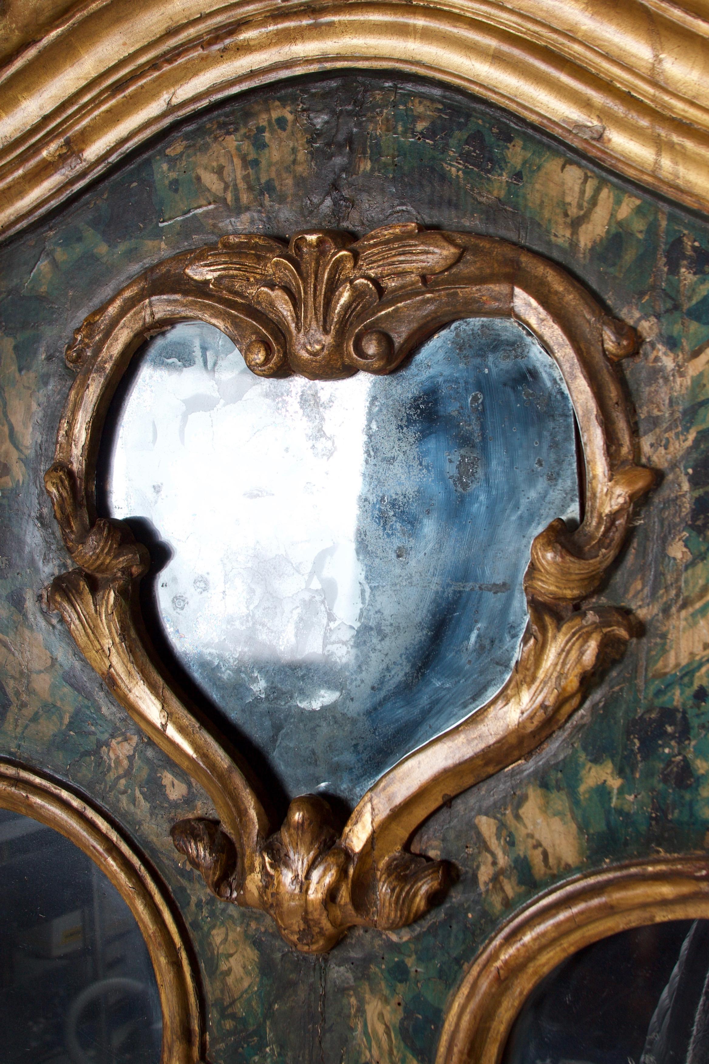 18th Century Venetian Mirror, Faux Marble, Gilded, Original Mercury Glass For Sale 3