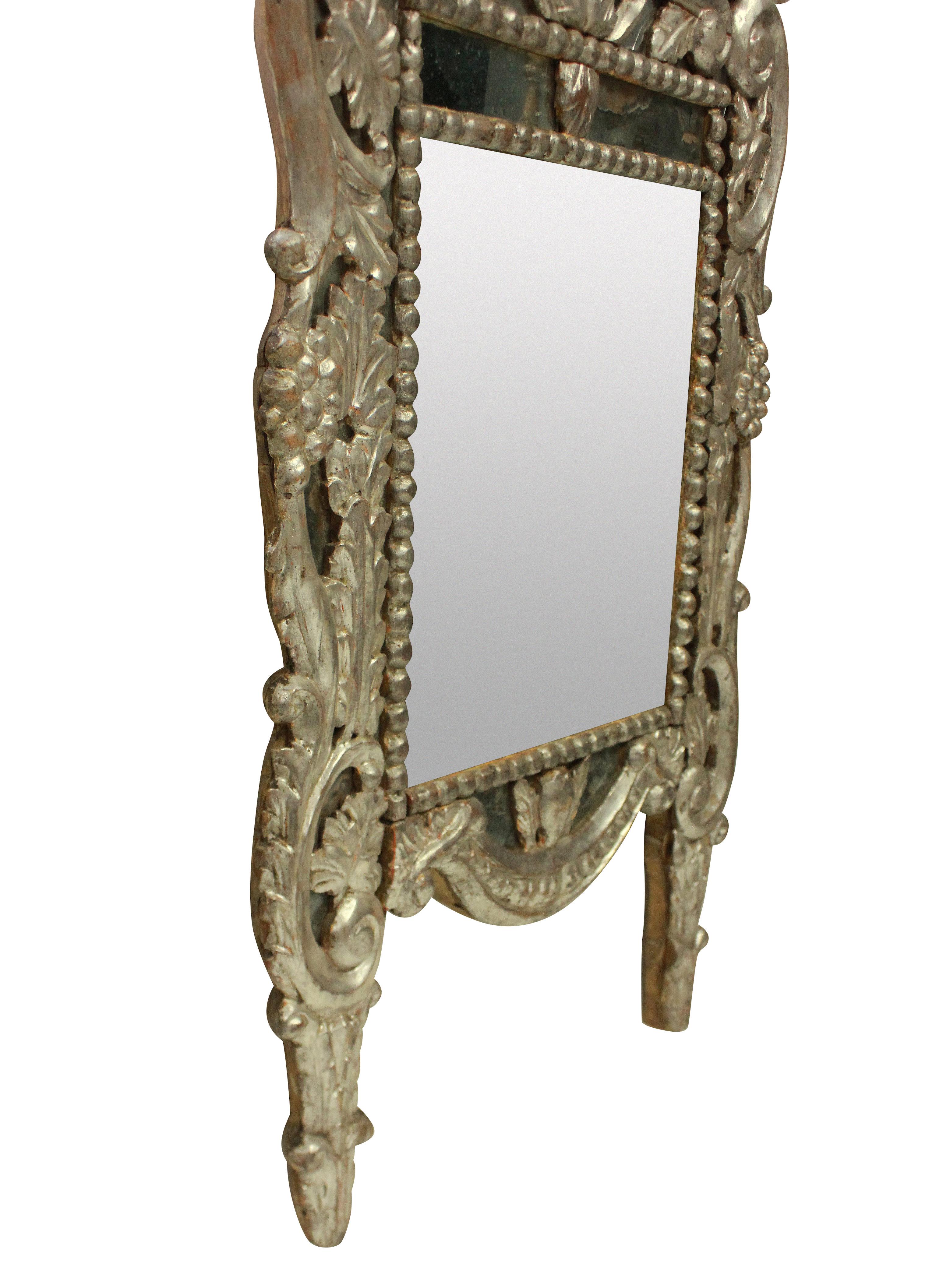 Italian 18th Century Venetian Mirror in Silver Leaf For Sale