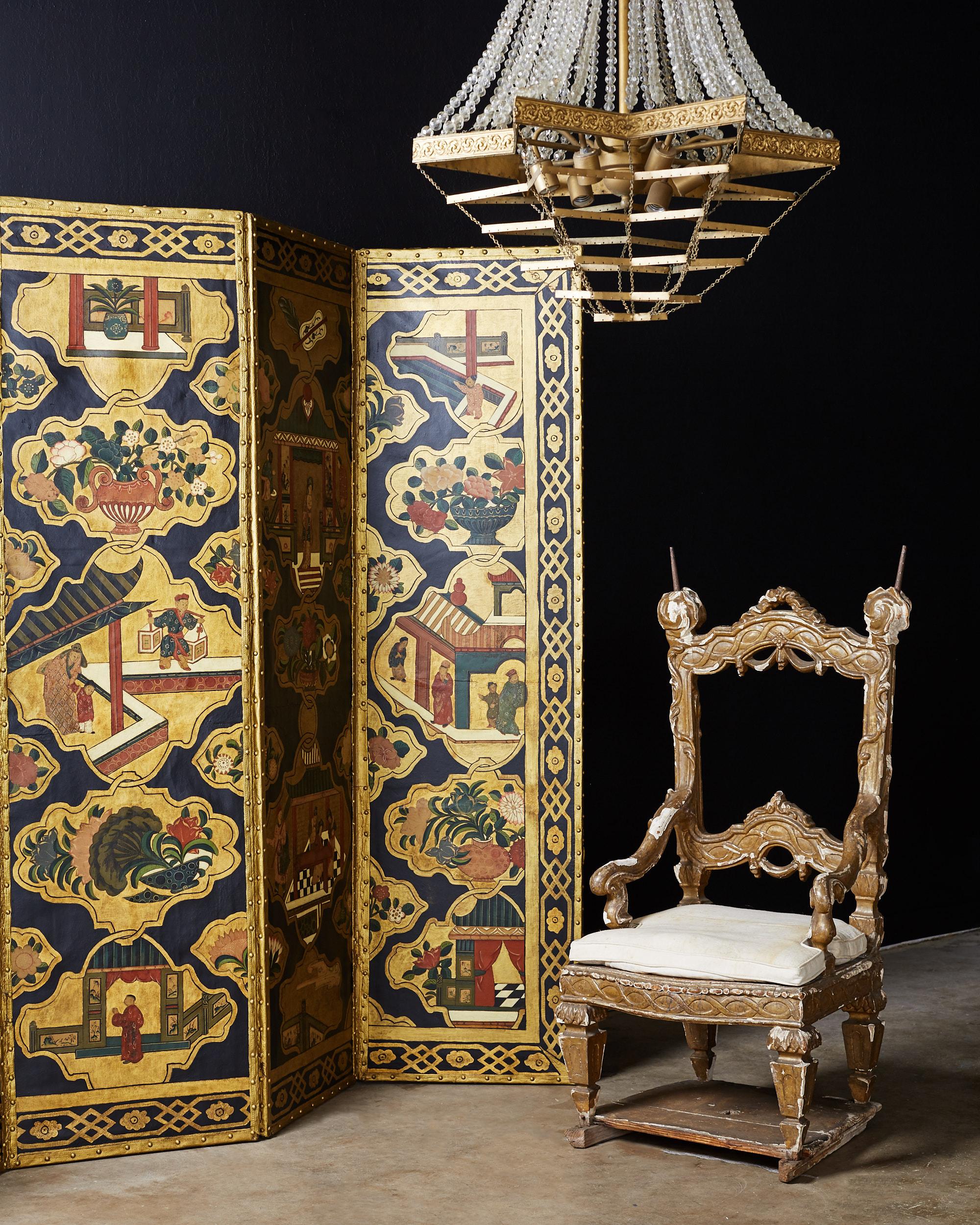 Majestic 18th century Venetian parade procession chair also known as a kings chair, sedan chair, throne chair, or litter. Made to be mounted on poles and carried by porters in front and behind. Constructed in the neoclassical taste with elaborate