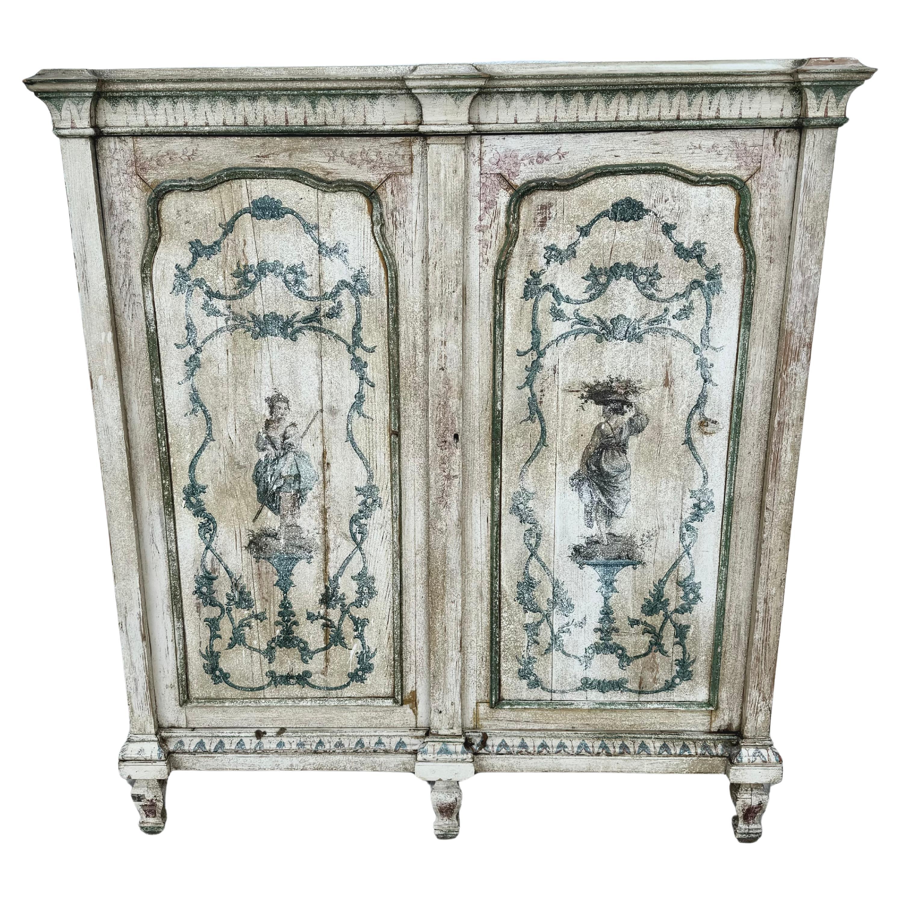 18th Century Venetian Painted Two Door Cabinet  For Sale 4