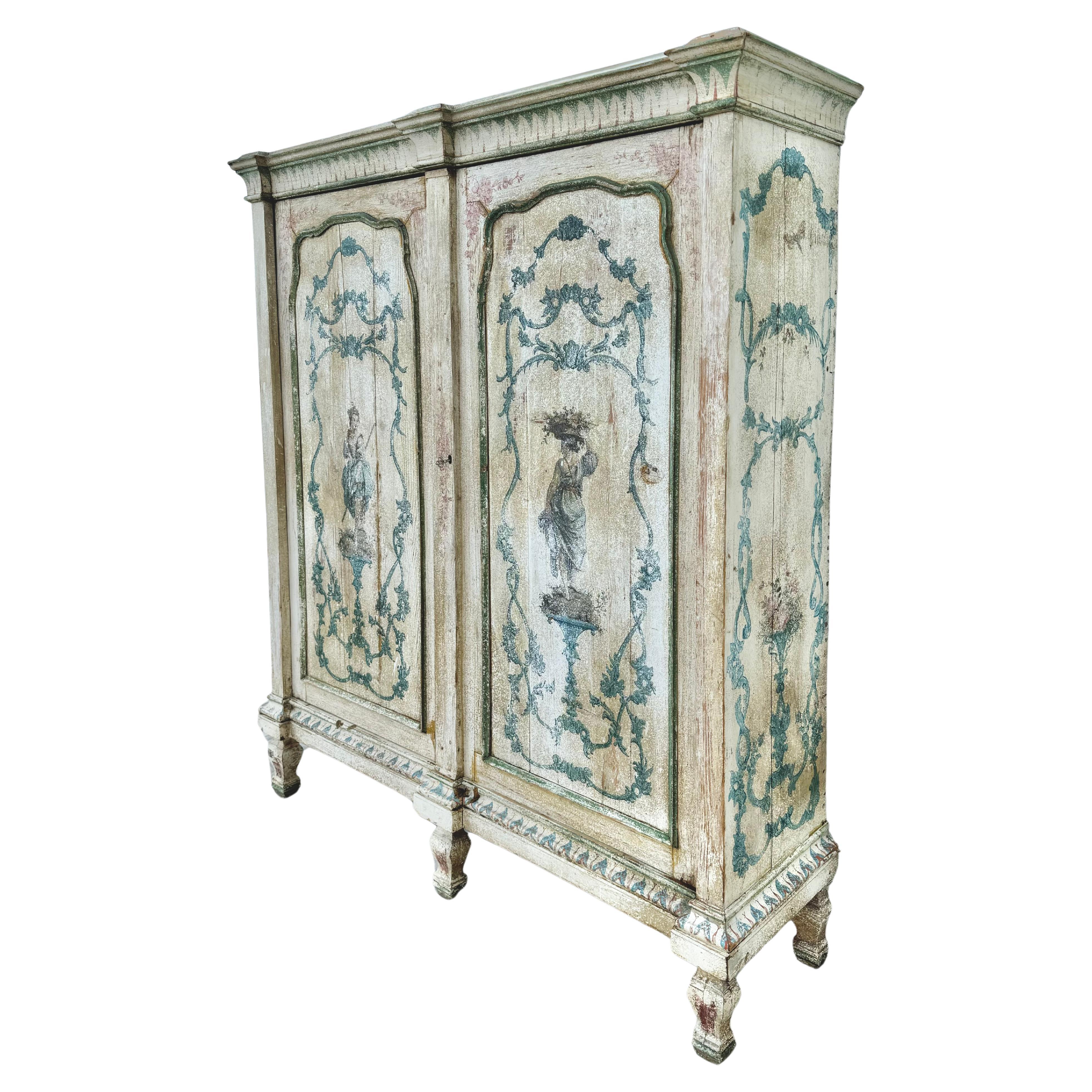 Baroque 18th Century Venetian Painted Two Door Cabinet  For Sale