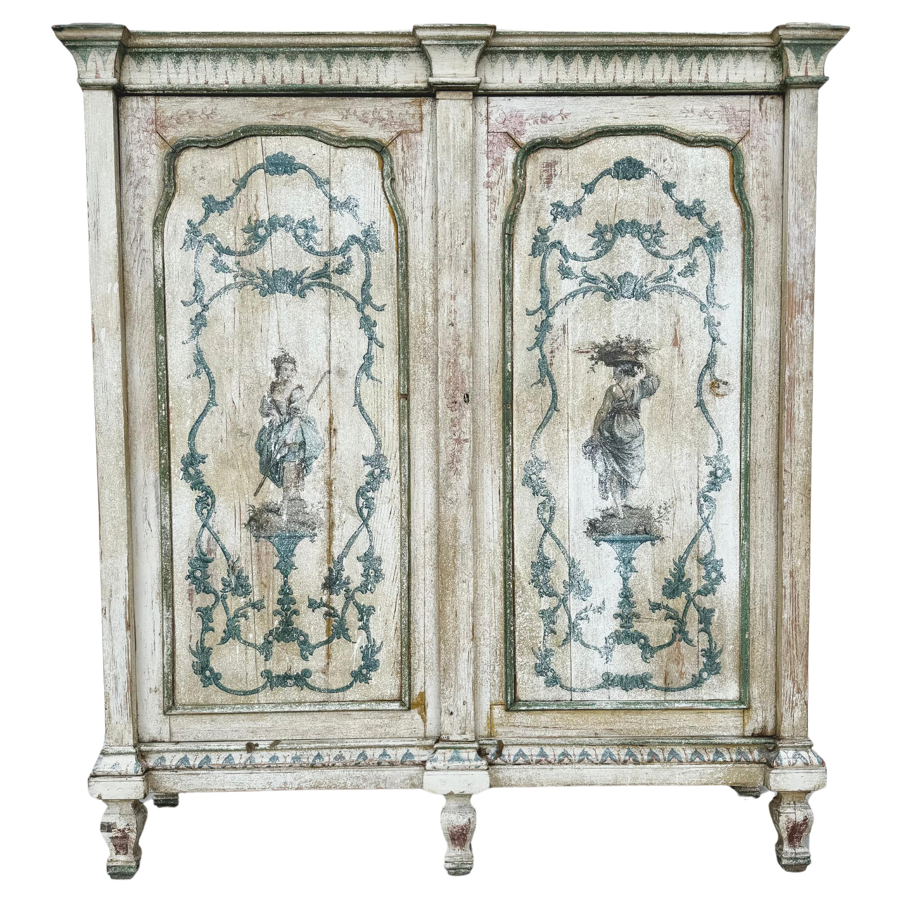 Italian 18th Century Venetian Painted Two Door Cabinet  For Sale