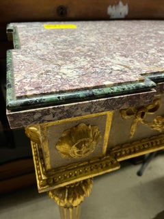 18th Century Venetian Pair of Lacquered Console Gilt with Marble
