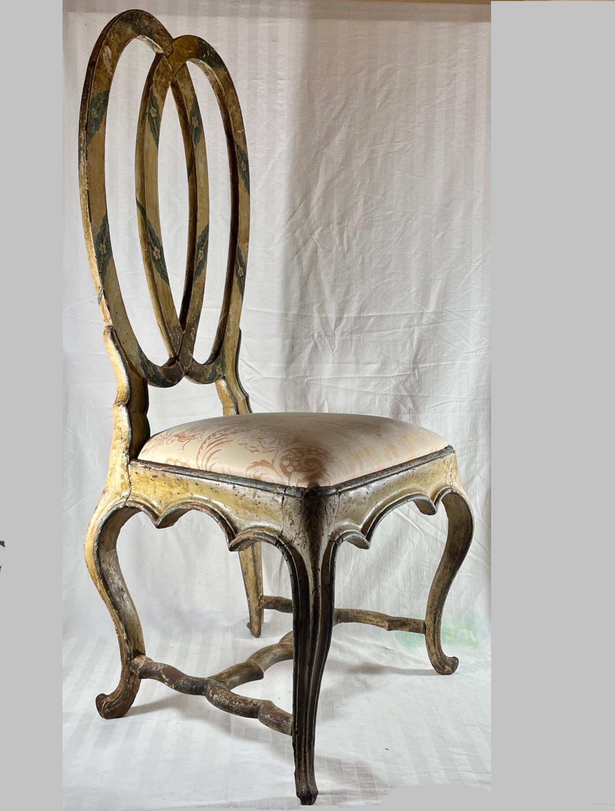 Italian 18th Century Venetian Polychrome Painted Rococo Side Chair