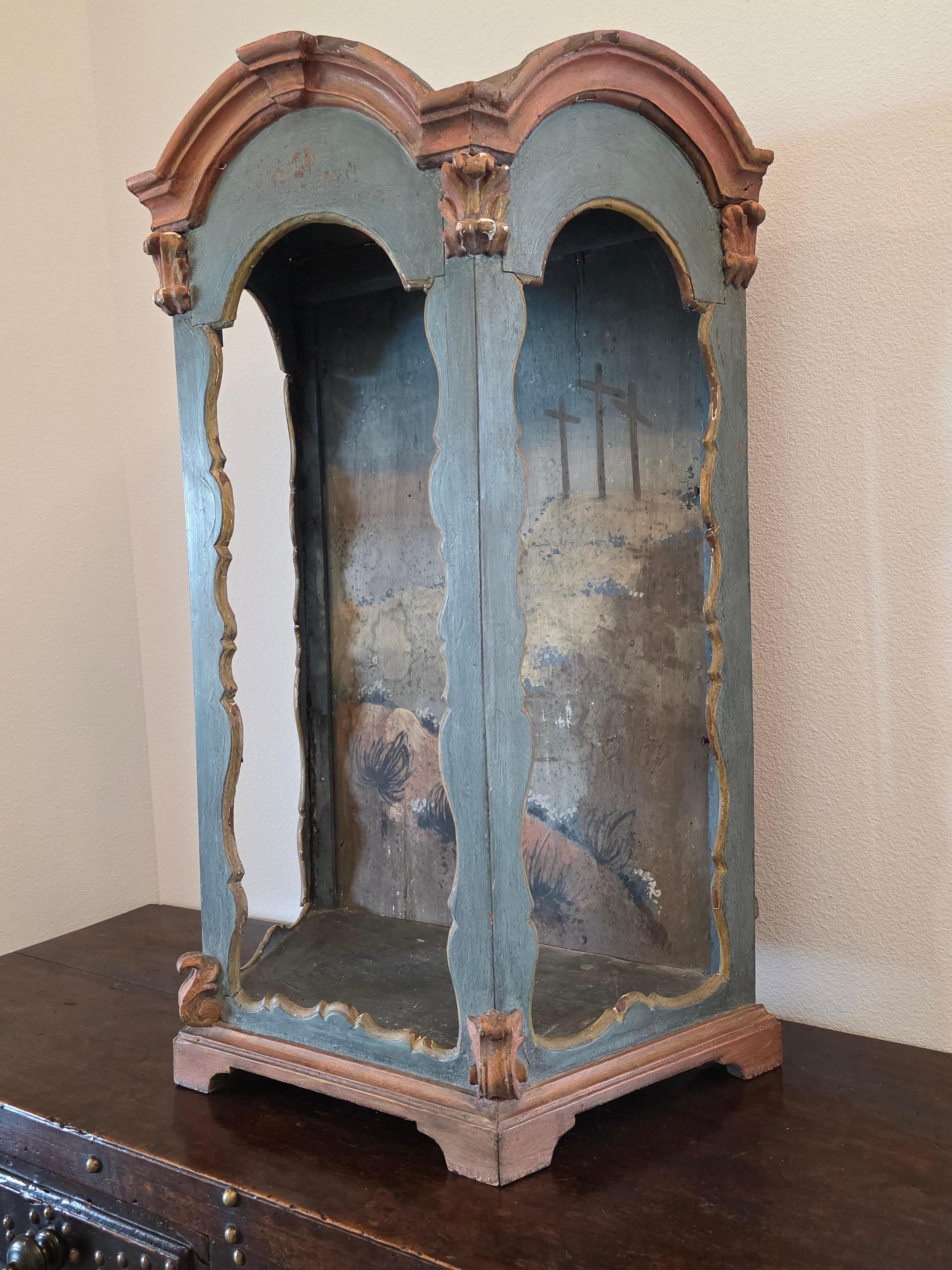 18th Century Venetian Rococo Carved Polychromed Shrine Niche For Sale 5