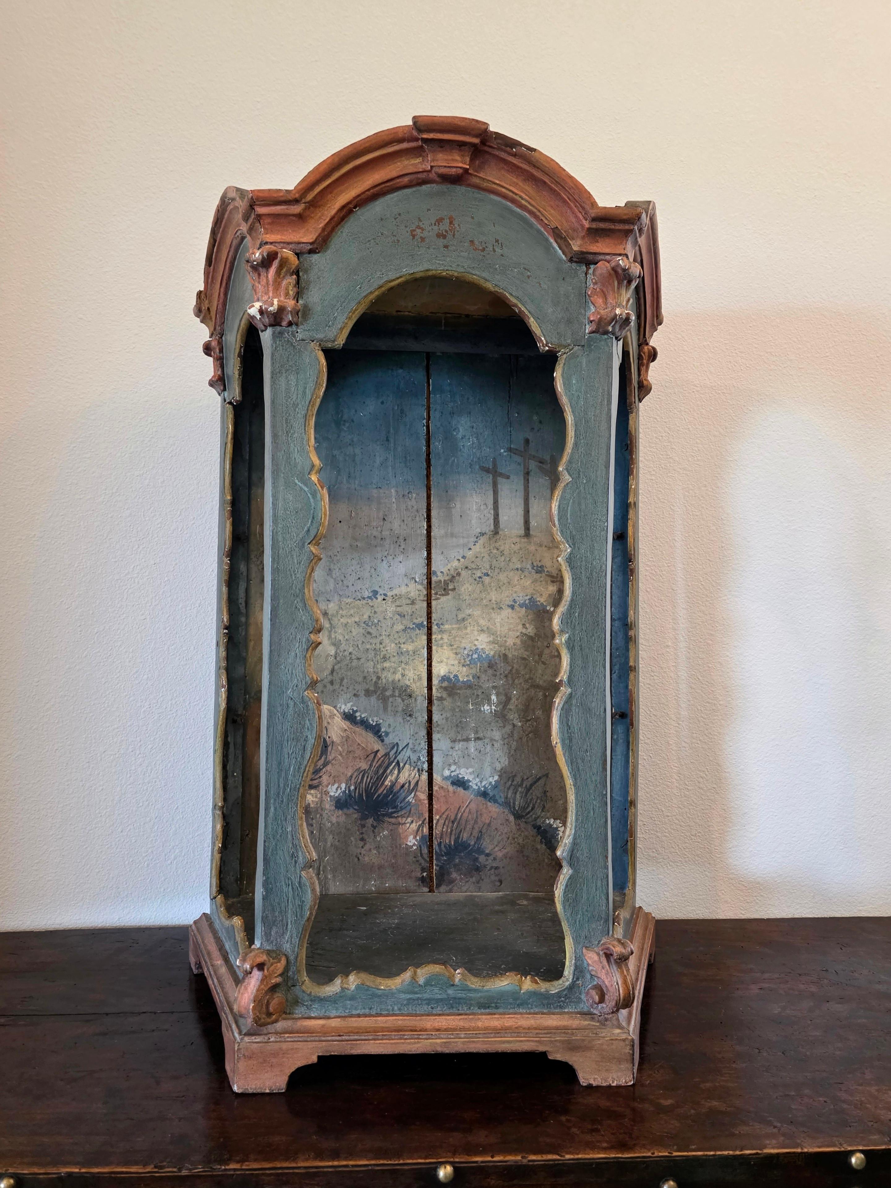 18th Century Venetian Rococo Carved Polychromed Shrine Niche For Sale 10