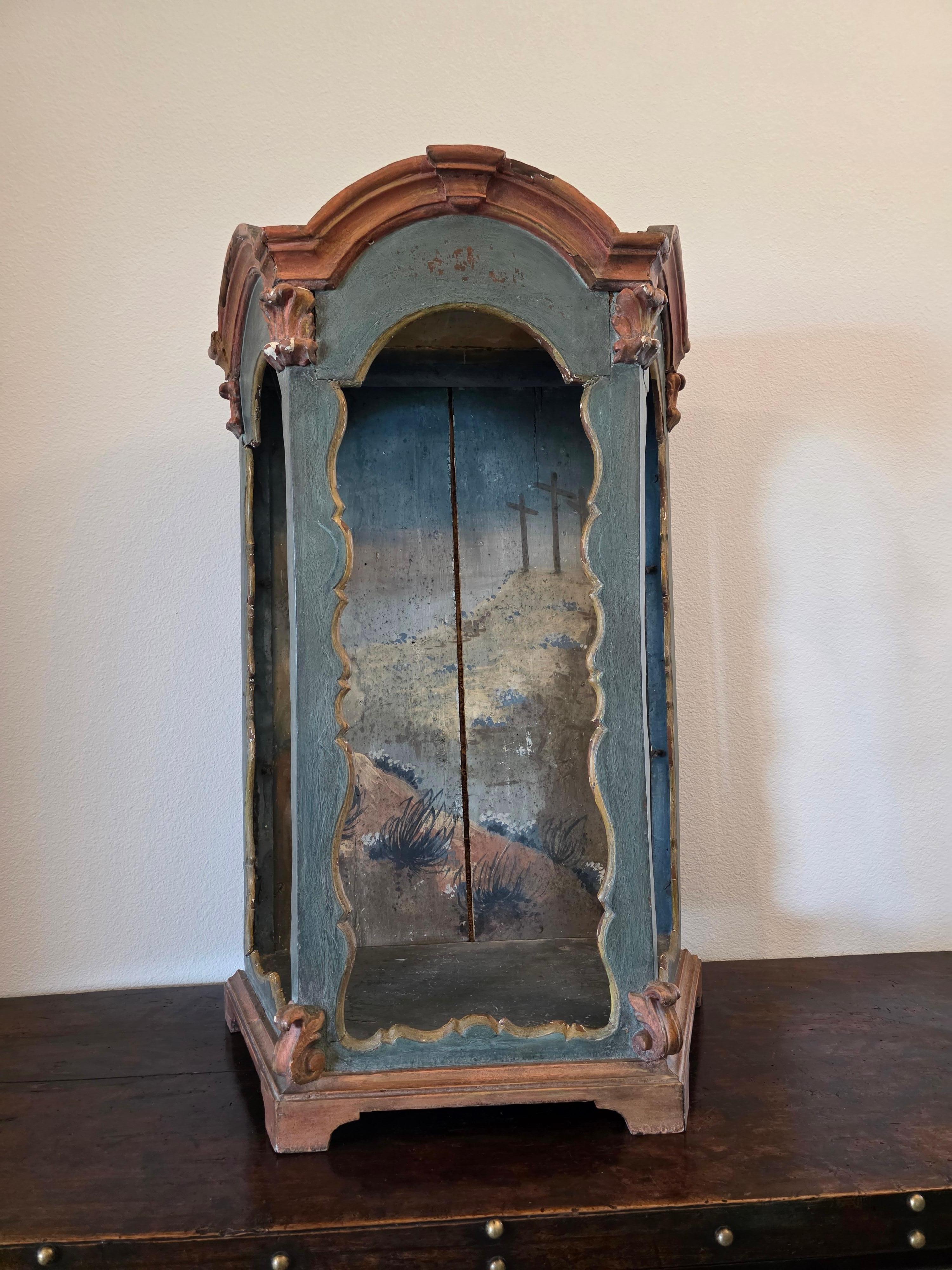 18th Century Venetian Rococo Carved Polychromed Shrine Niche For Sale 13