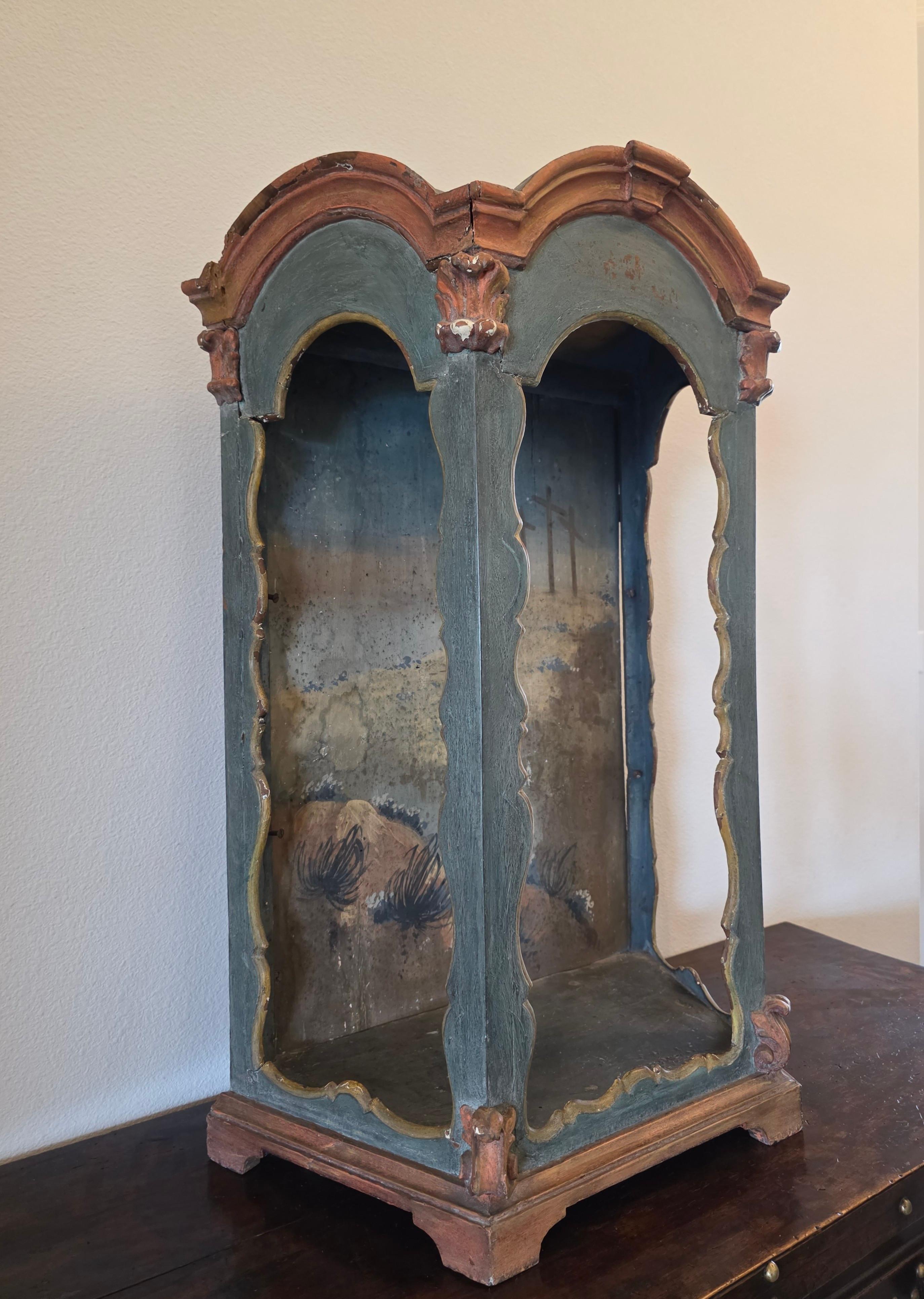 18th Century Venetian Rococo Carved Polychromed Shrine Niche For Sale 14