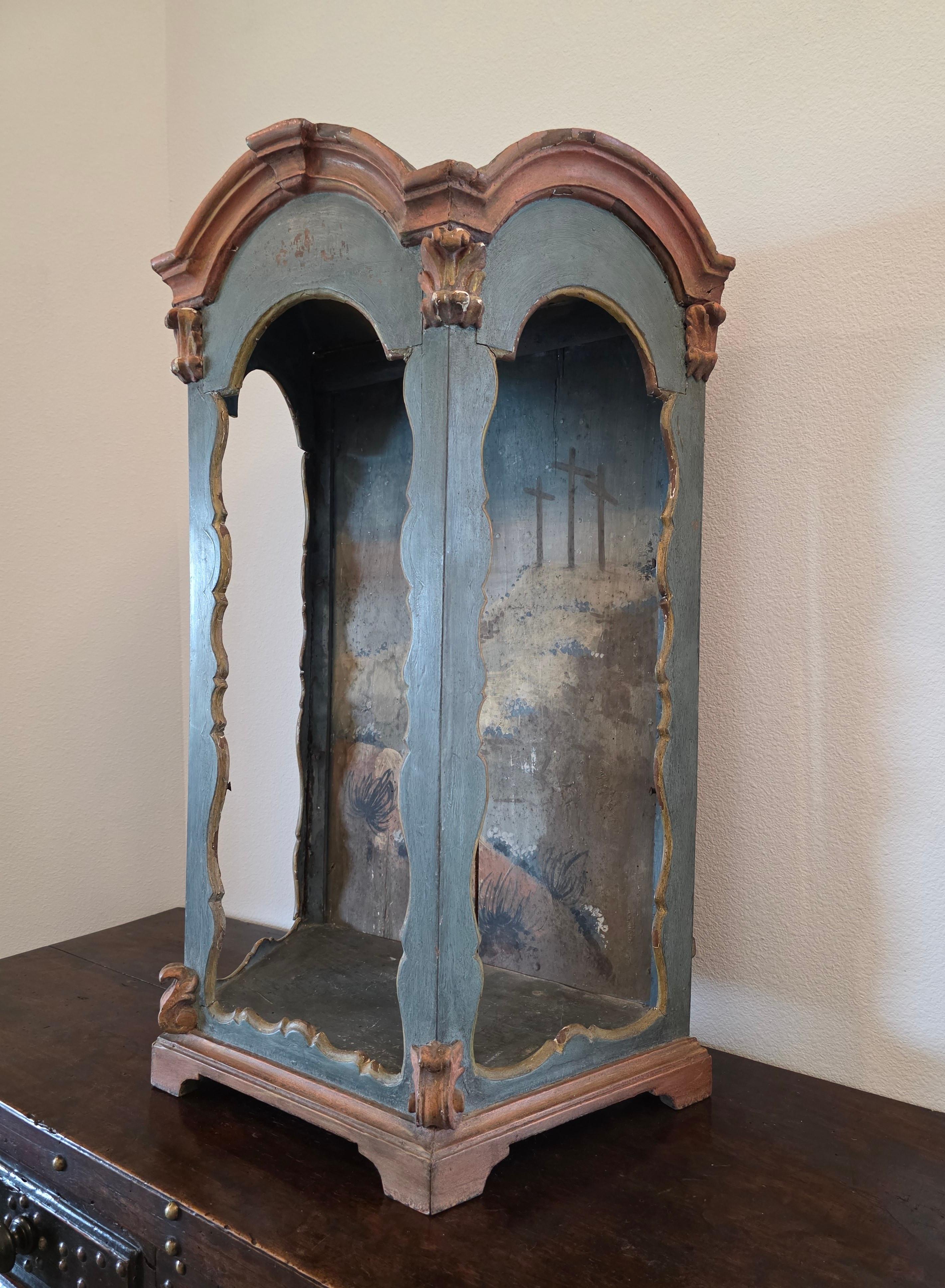 18th Century Venetian Rococo Carved Polychromed Shrine Niche In Good Condition For Sale In Forney, TX