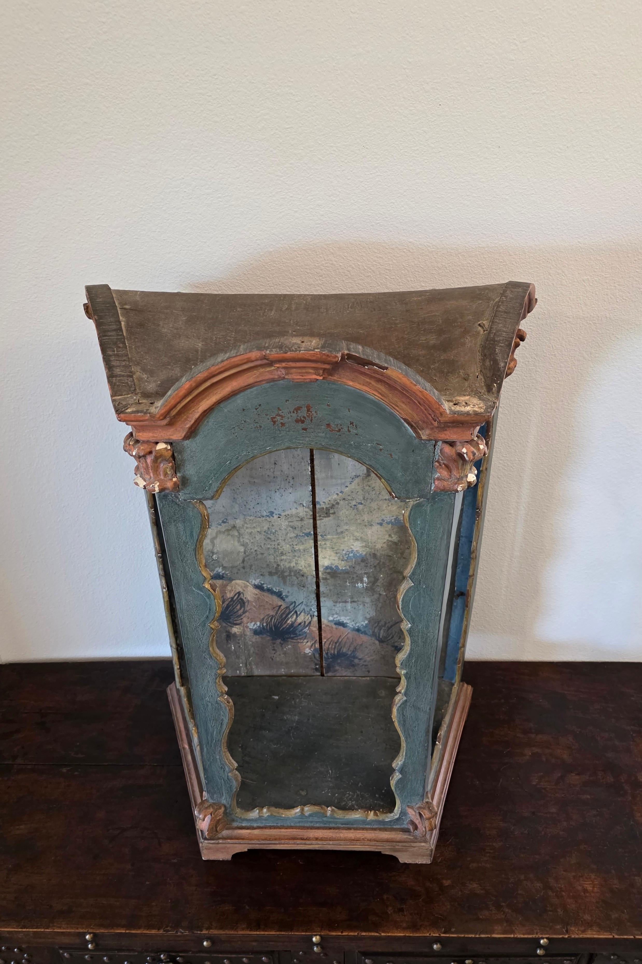 Gesso 18th Century Venetian Rococo Carved Polychromed Shrine Niche For Sale