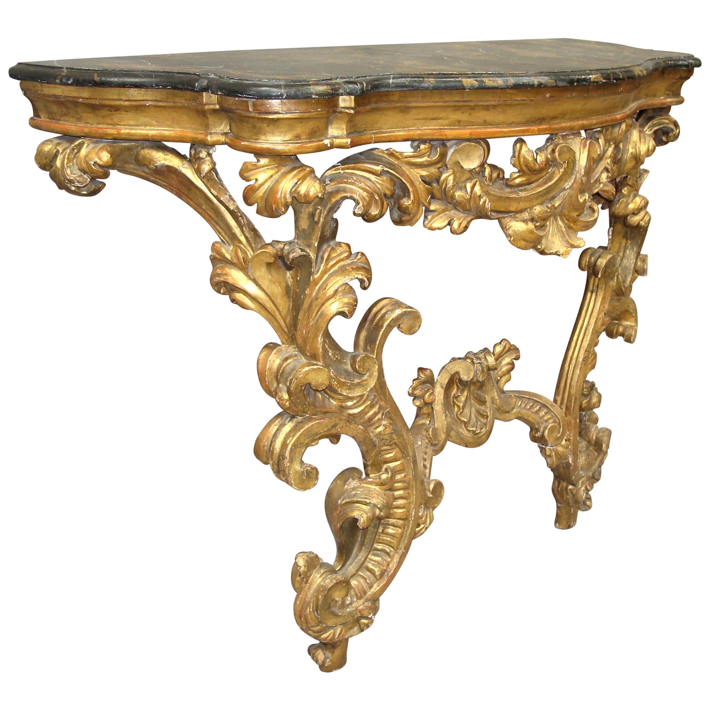 18th Century Venetian Rococo Giltwood Console Table For Sale