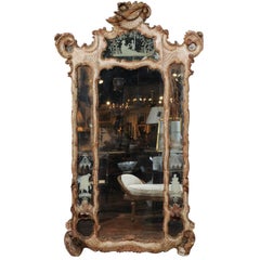 18th Century Venetian Rococo Painted and Etched Mirror with Gilded Frame