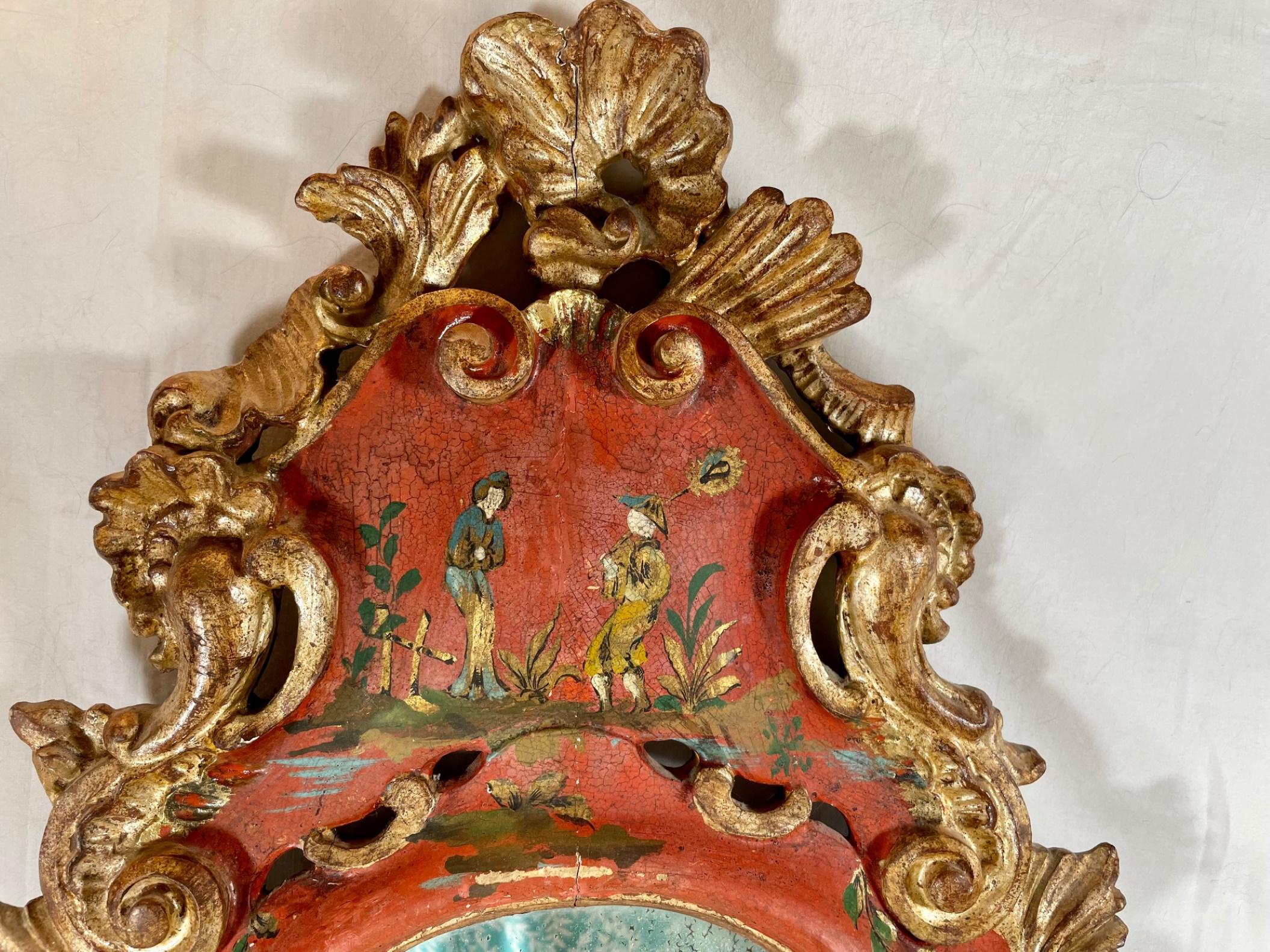 18th Century Venetian Rococo Polychrome and Gilt Decorated Mirror 5