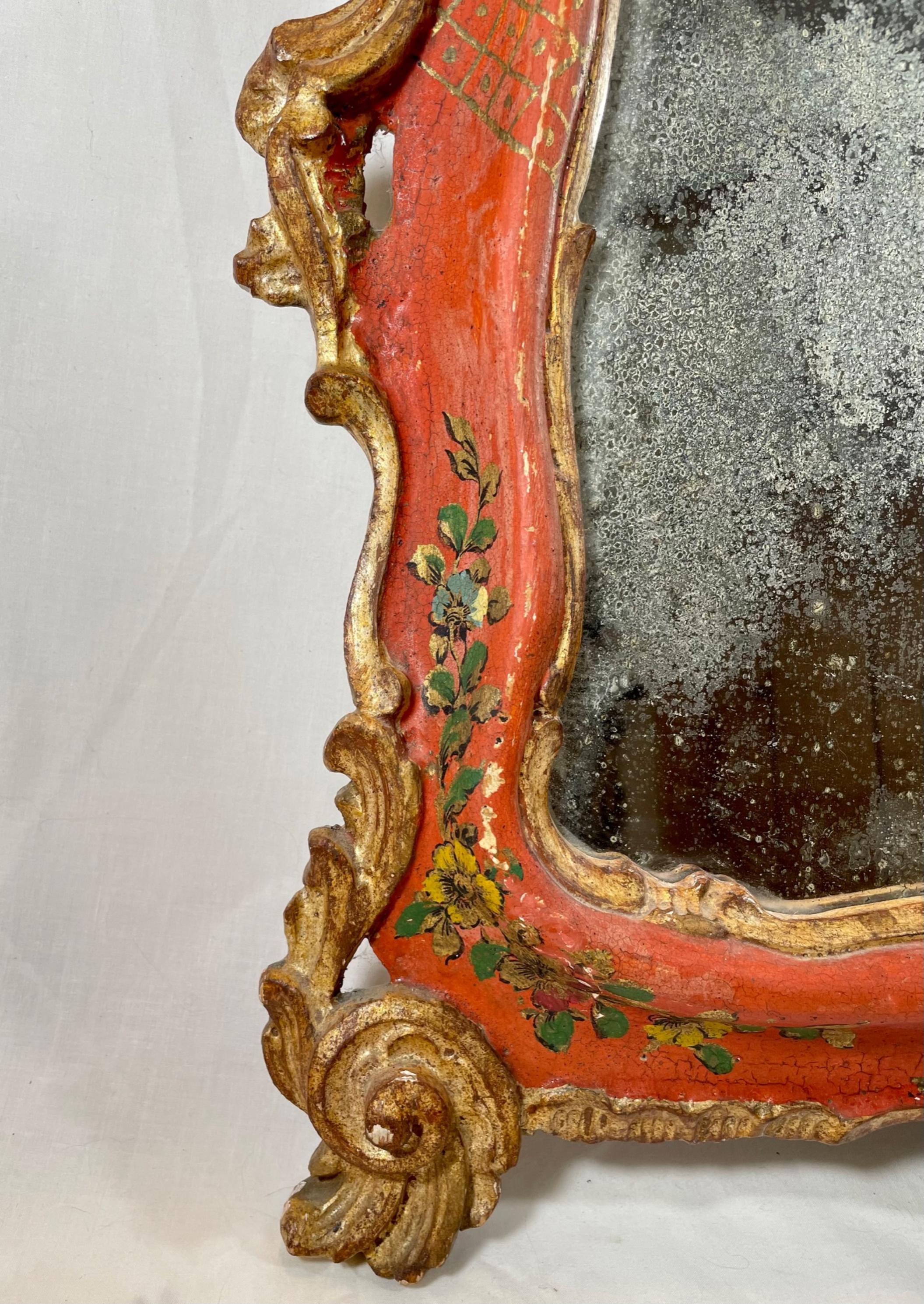 18th Century and Earlier 18th Century Venetian Rococo Polychrome and Gilt Decorated Mirror