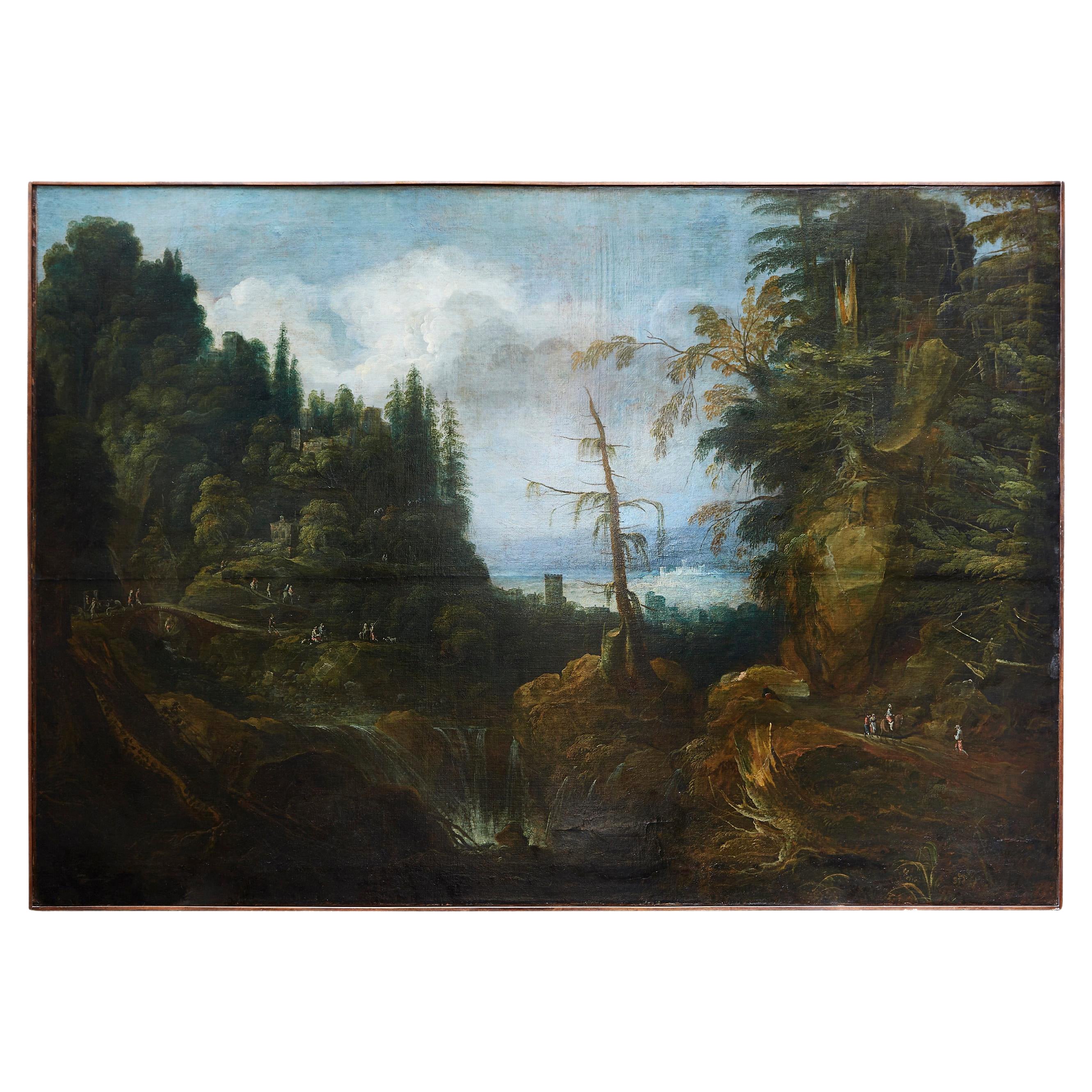 Großformatige italienische Landschaft im Barockstil des 18. Jahrhunderts, venezianische Schule