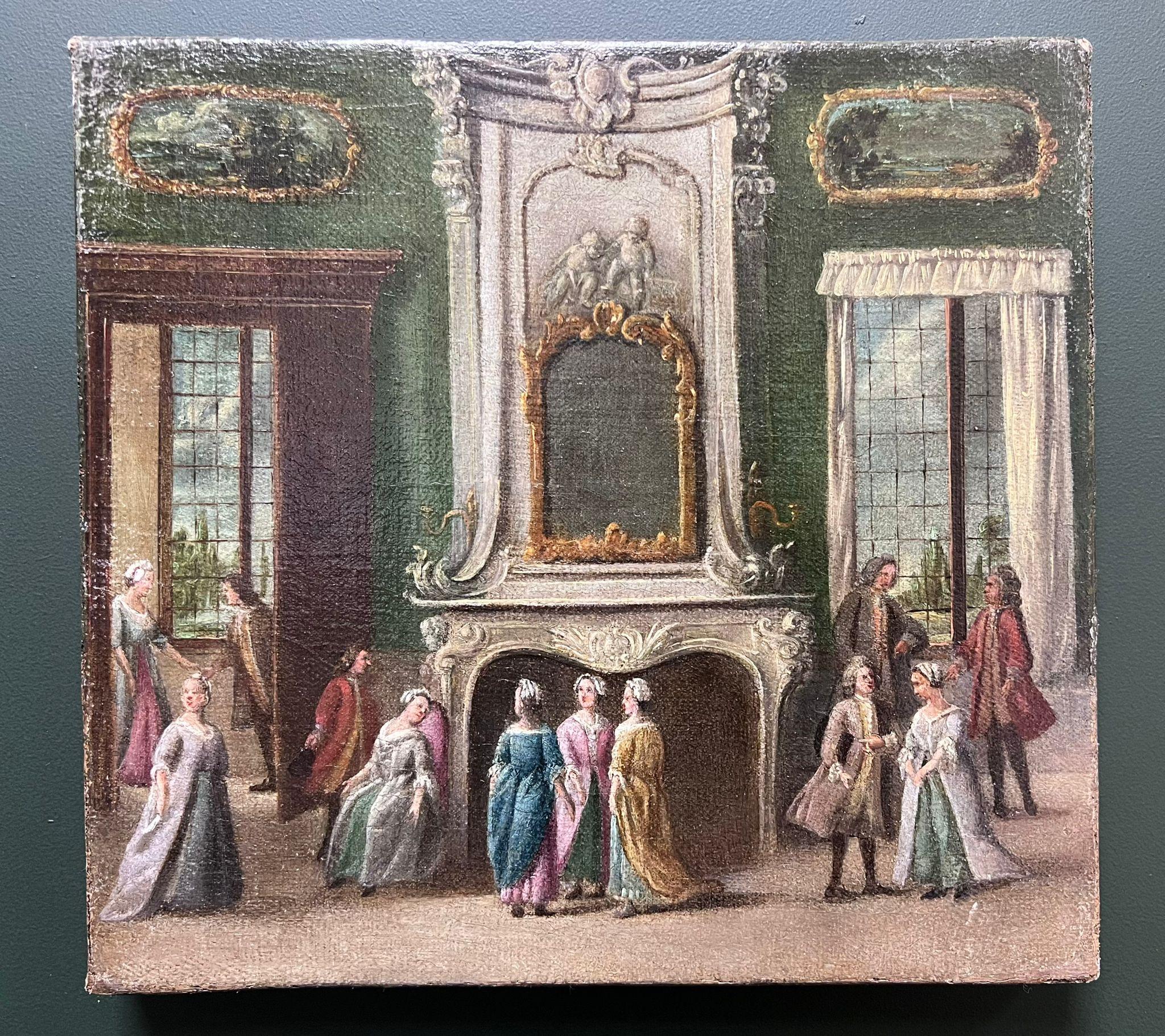 Figure eleganti del 18° secolo, periodo rococò italiano, in un ambiente interno sontuoso - Painting di 18th Century Venetian School