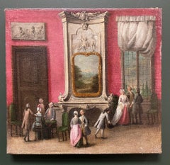 Feines italienisches Ölgemälde des 18. Jahrhunderts, elegante Figuren, Rokoko-Interieursitz, Rokoko