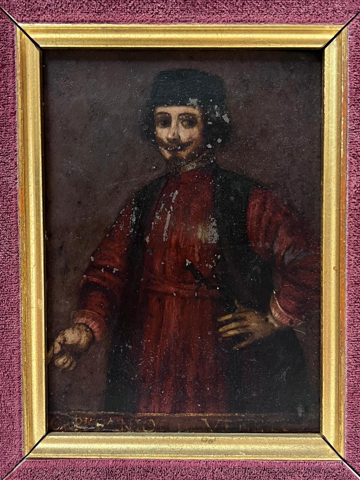 A Venetian Gentleman
18th Century Venetian School
oil painting on board, framed
framed: 7.25 x 6 inches
board: 5.25 x 4 inches 
provenance: private collection, UK
condition: sound but with some paint loss and old scuffs. 
