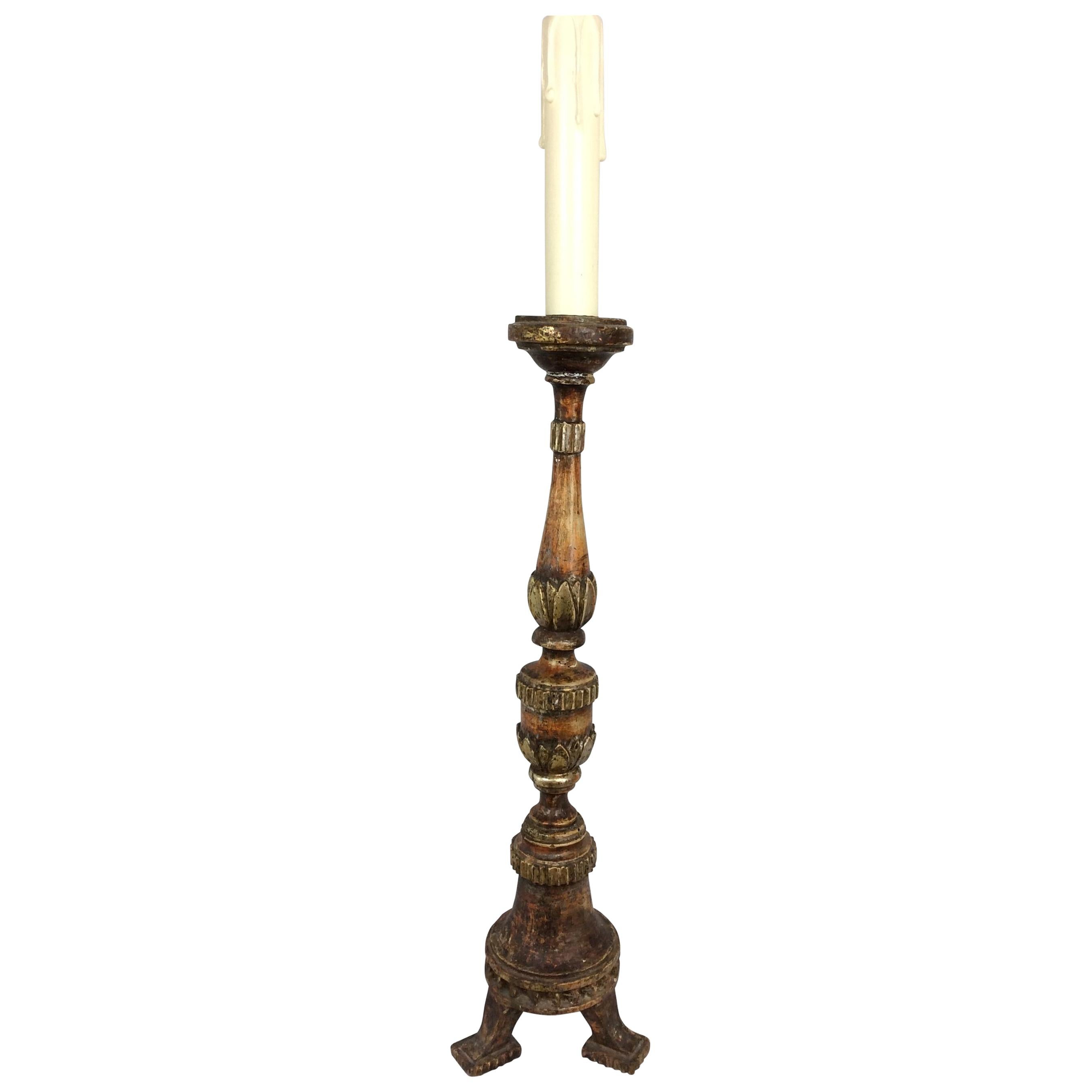 Hand Carved 18th Century Venetian Gilded Wood Candle Stand or Spike