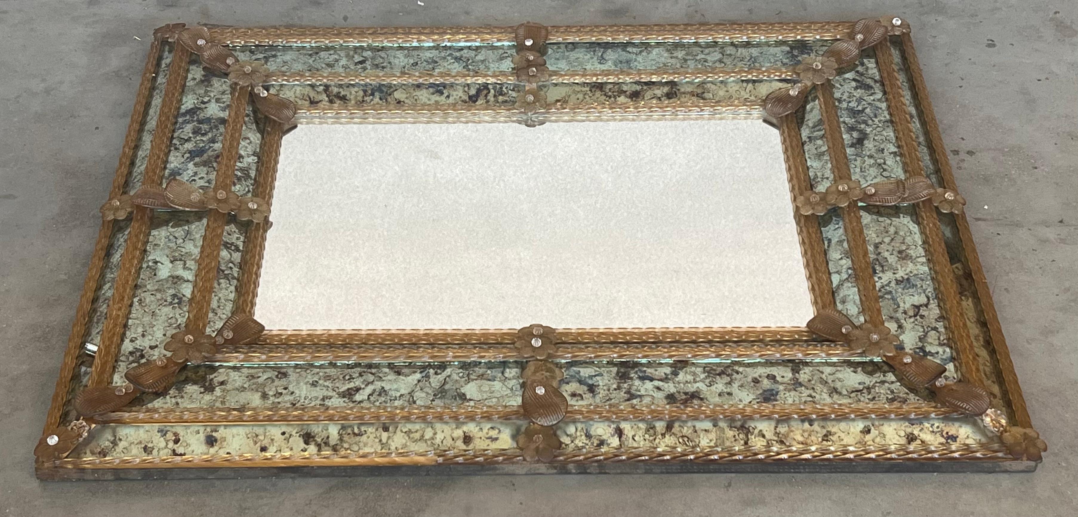 Rococo 18th Century  Venetian Square Mirror, Handmade and Hand Silvered For Sale