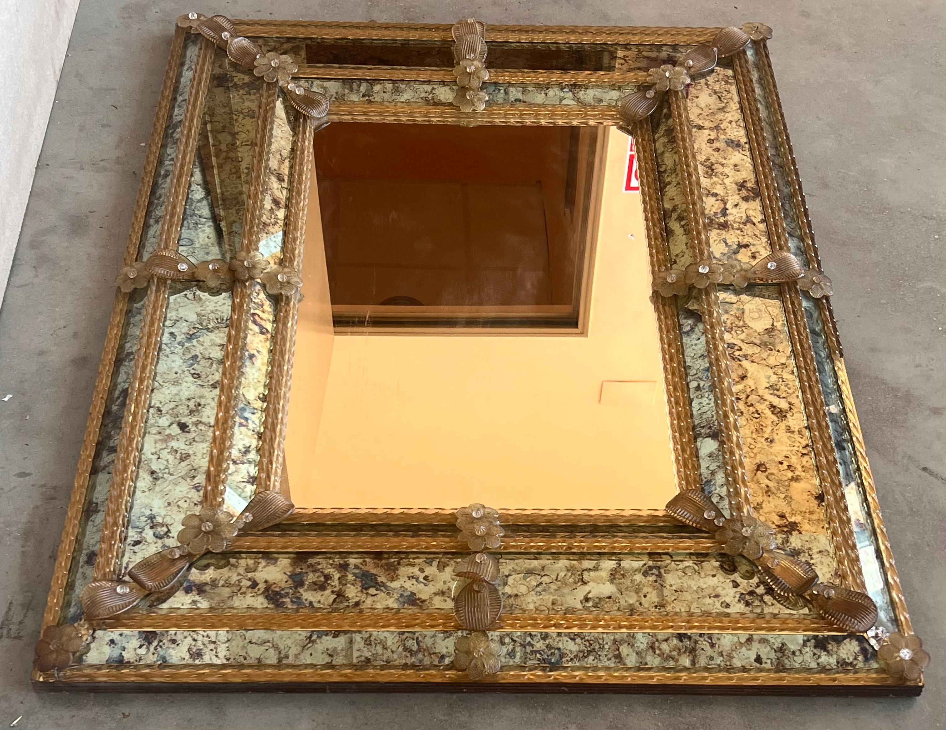 Italian 18th Century  Venetian Square Mirror, Handmade and Hand Silvered For Sale