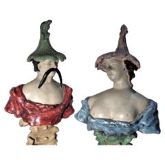 18th Century Venetian Style Carved Wood Busts, Circa 1940