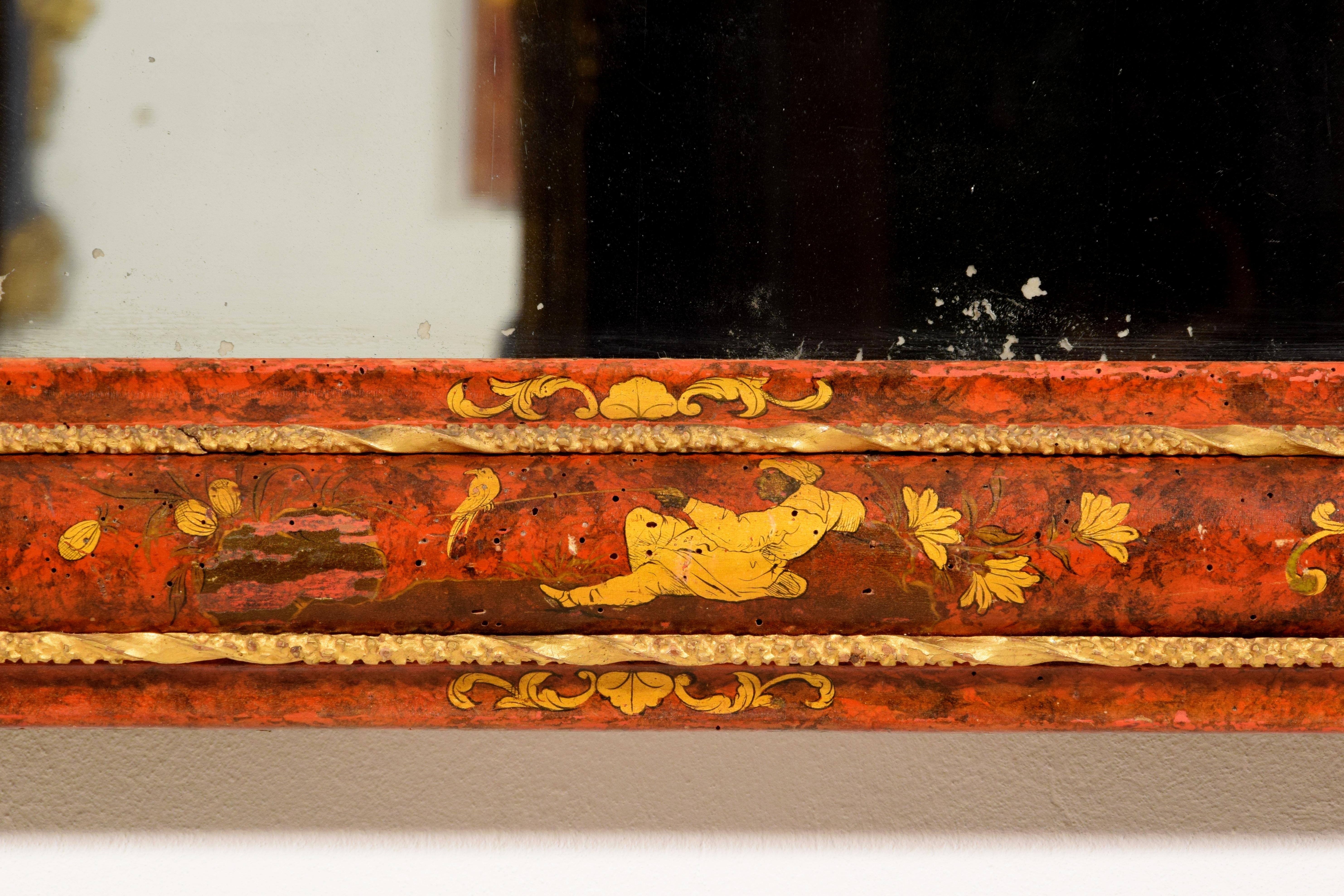 Miroir en bois vénitien laqué avec chinoiserie du 18ème siècle en vente 3