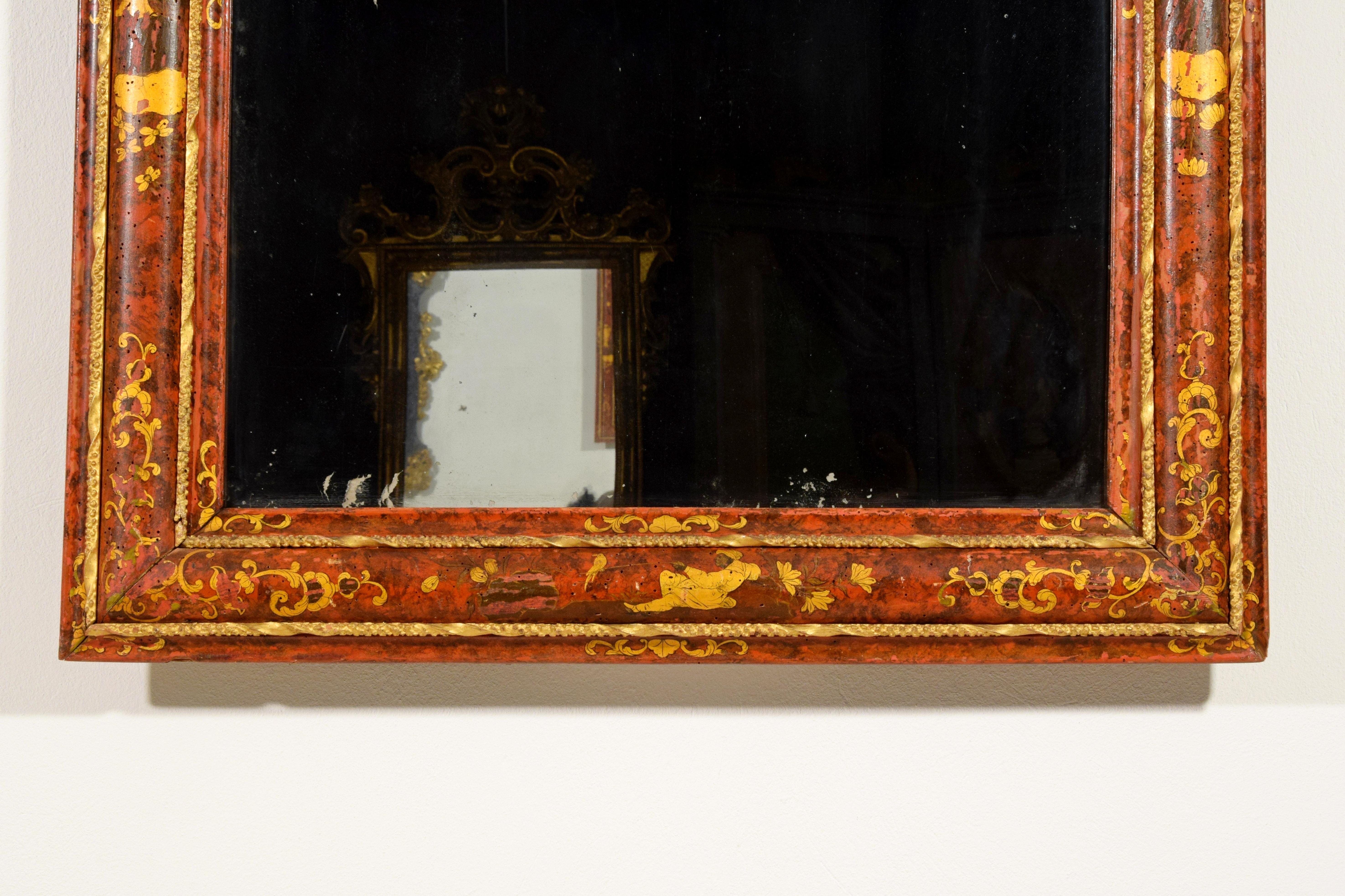 18th Century, Venetian Wood Mirror Lacquered with Chinoiserie For Sale 5