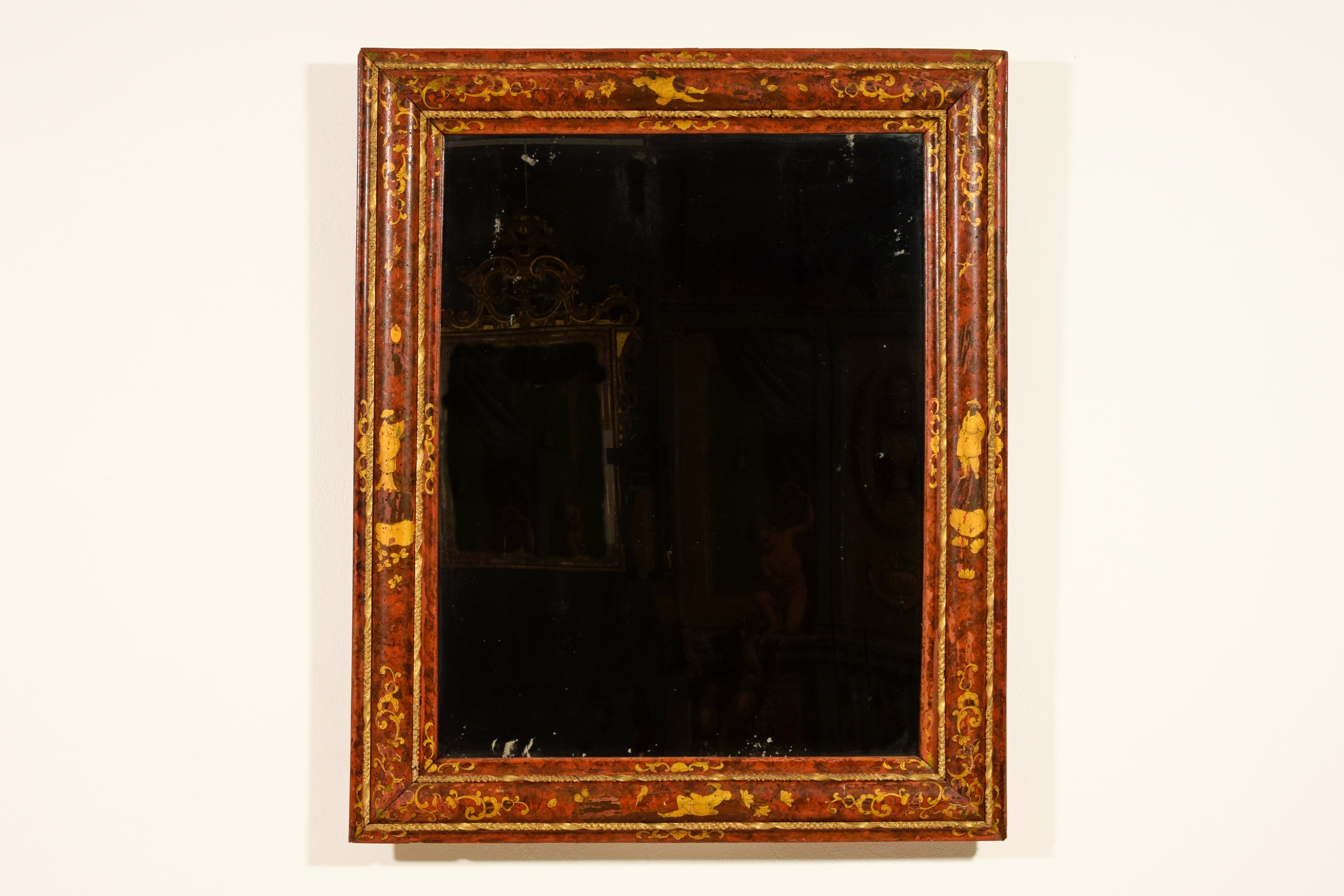 18th Century, Venetian Wood Mirror Lacquered with Chinoiserie For Sale 10