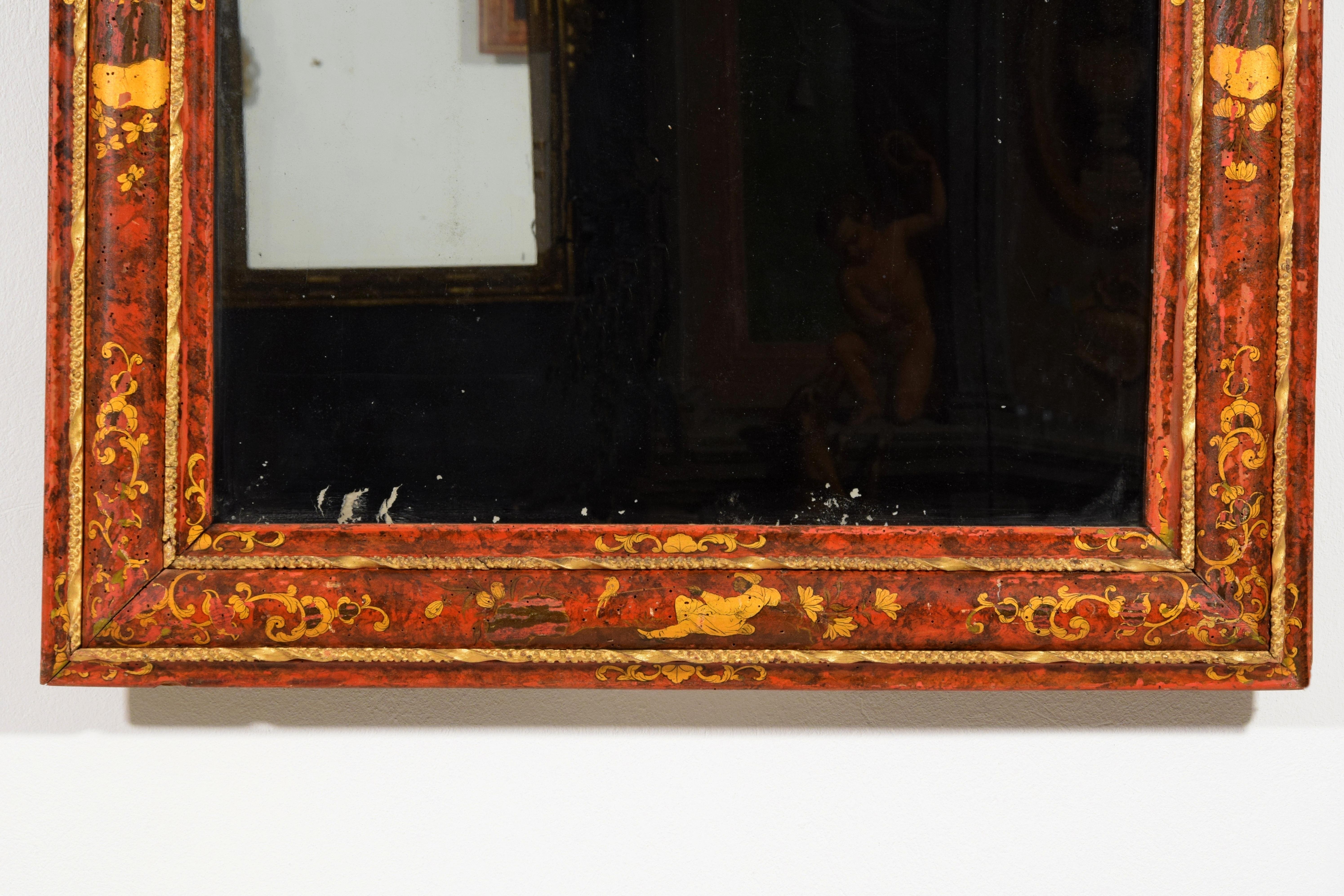 18th Century, Venetian Wood Mirror Lacquered with Chinoiserie For Sale 1