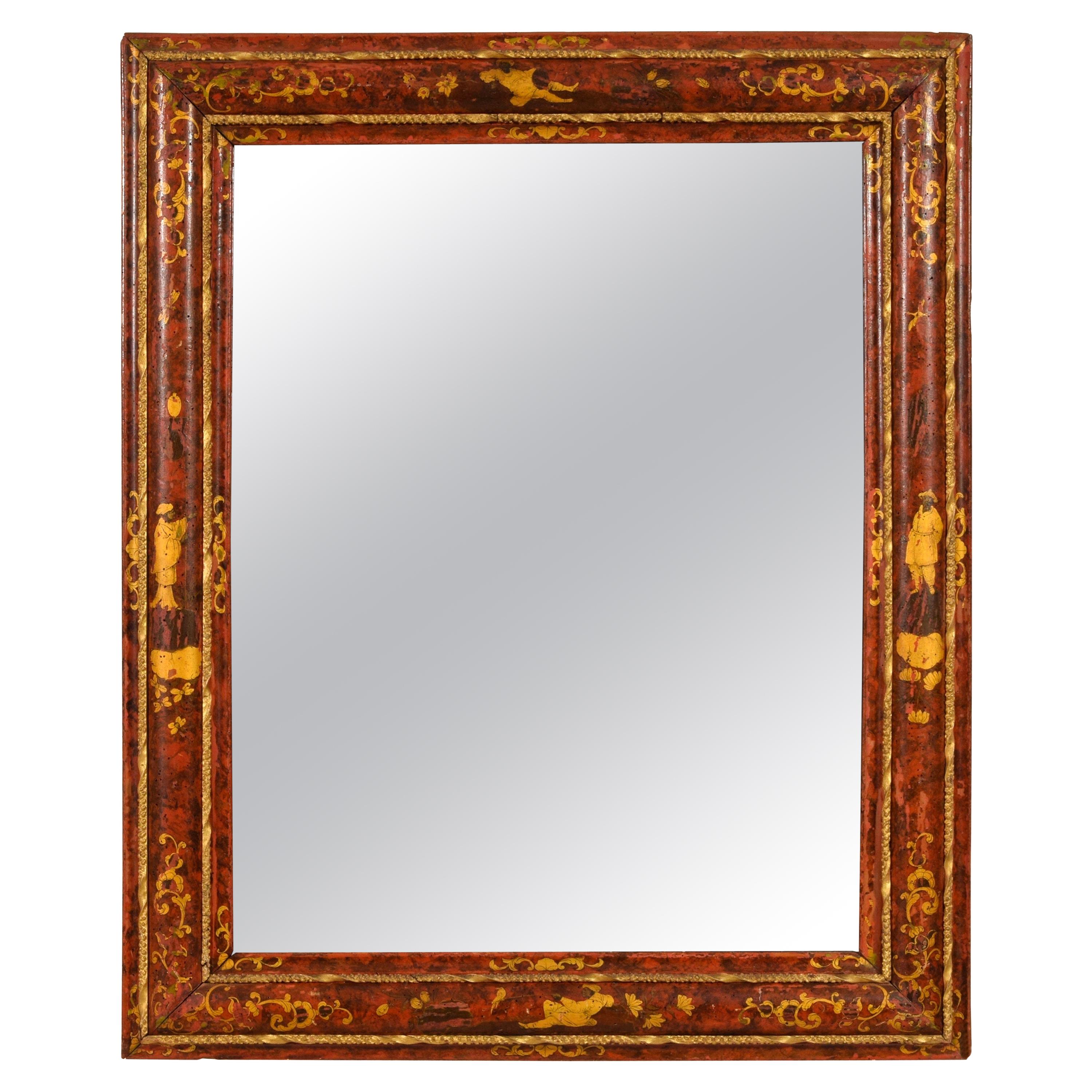 18e siècle, miroir vénitien laqué de chinoiserie