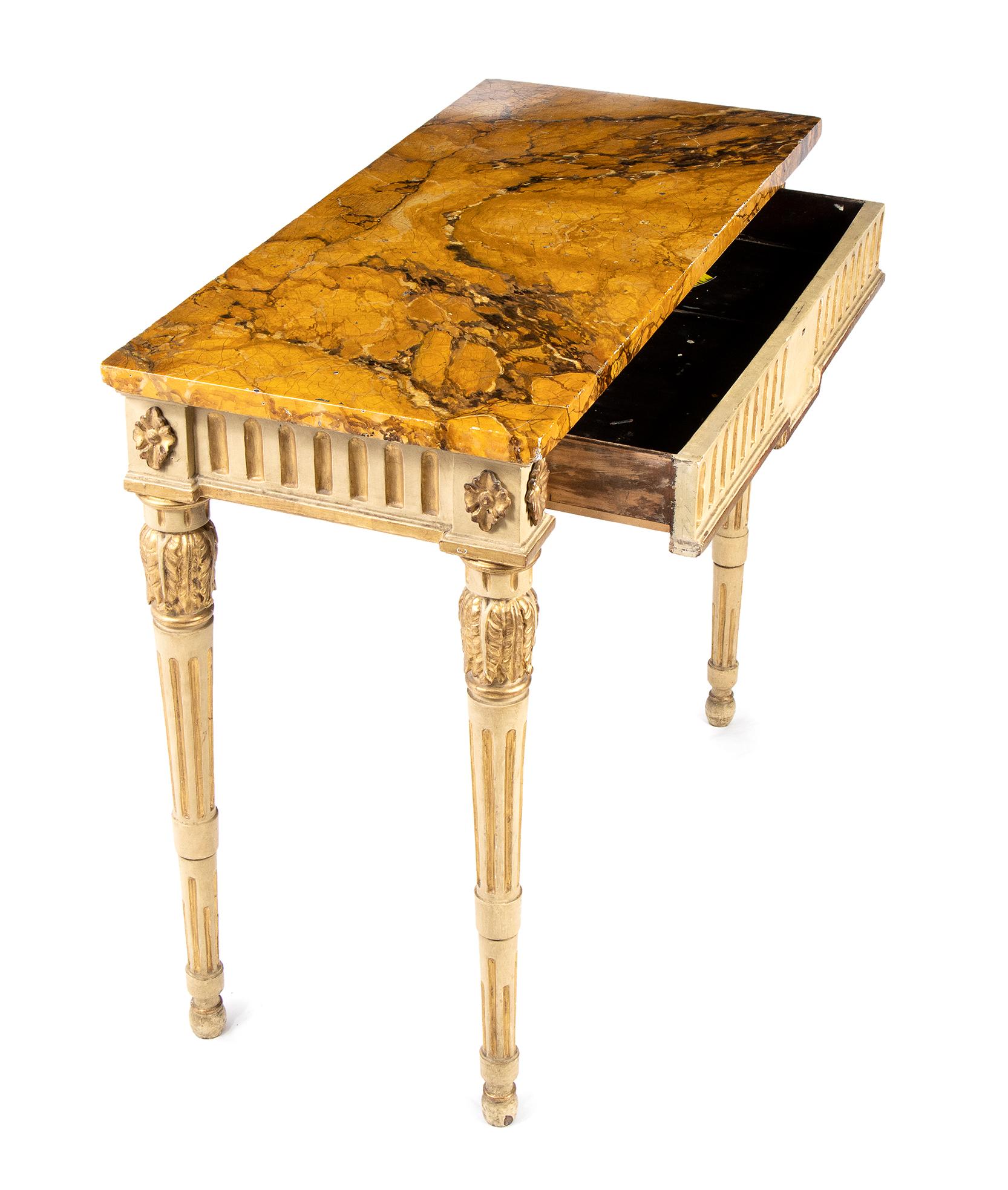 Italian 18th Century Venice Louis XVI Lacquered and gilded console table 