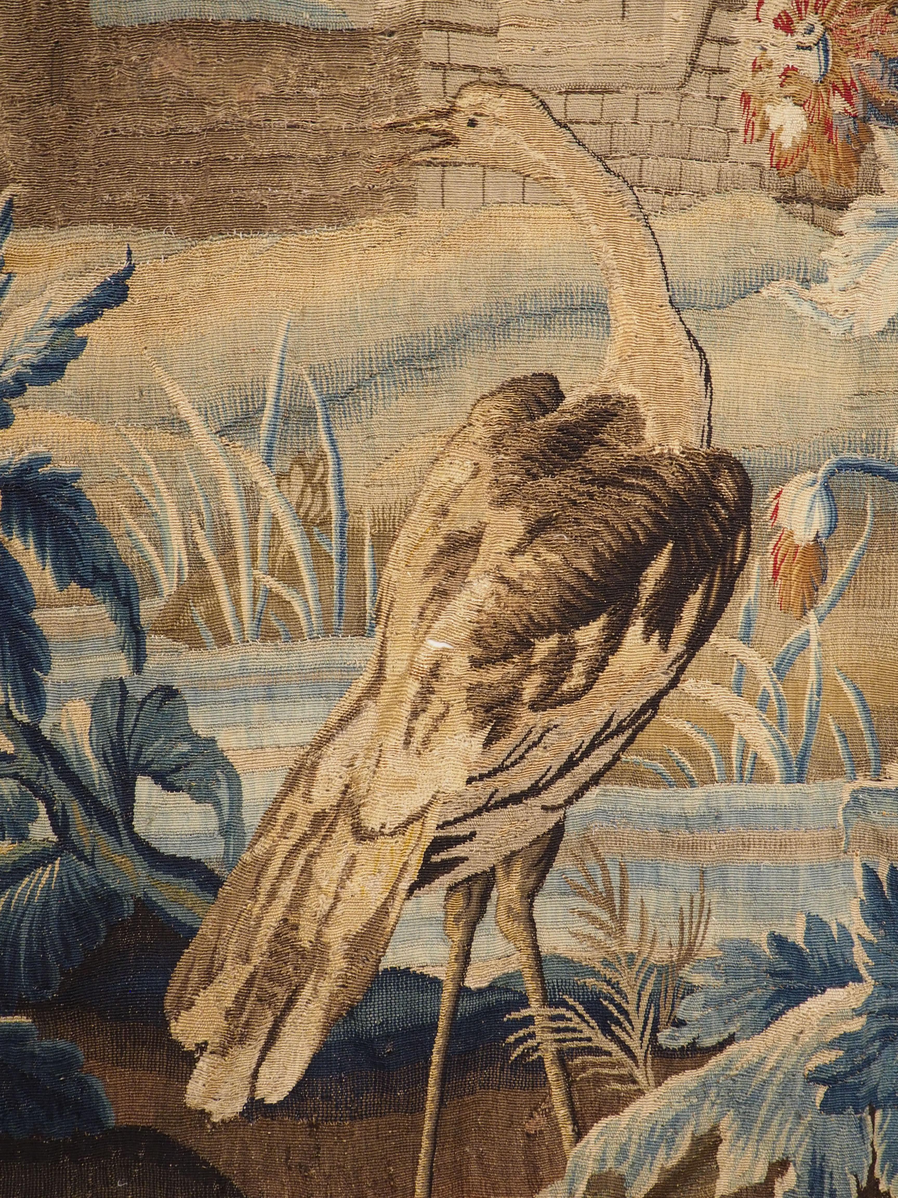 Verdure „Exotique“ Wandteppich aus Wolle und Seide aus Flandern, 18. Jahrhundert im Angebot 11