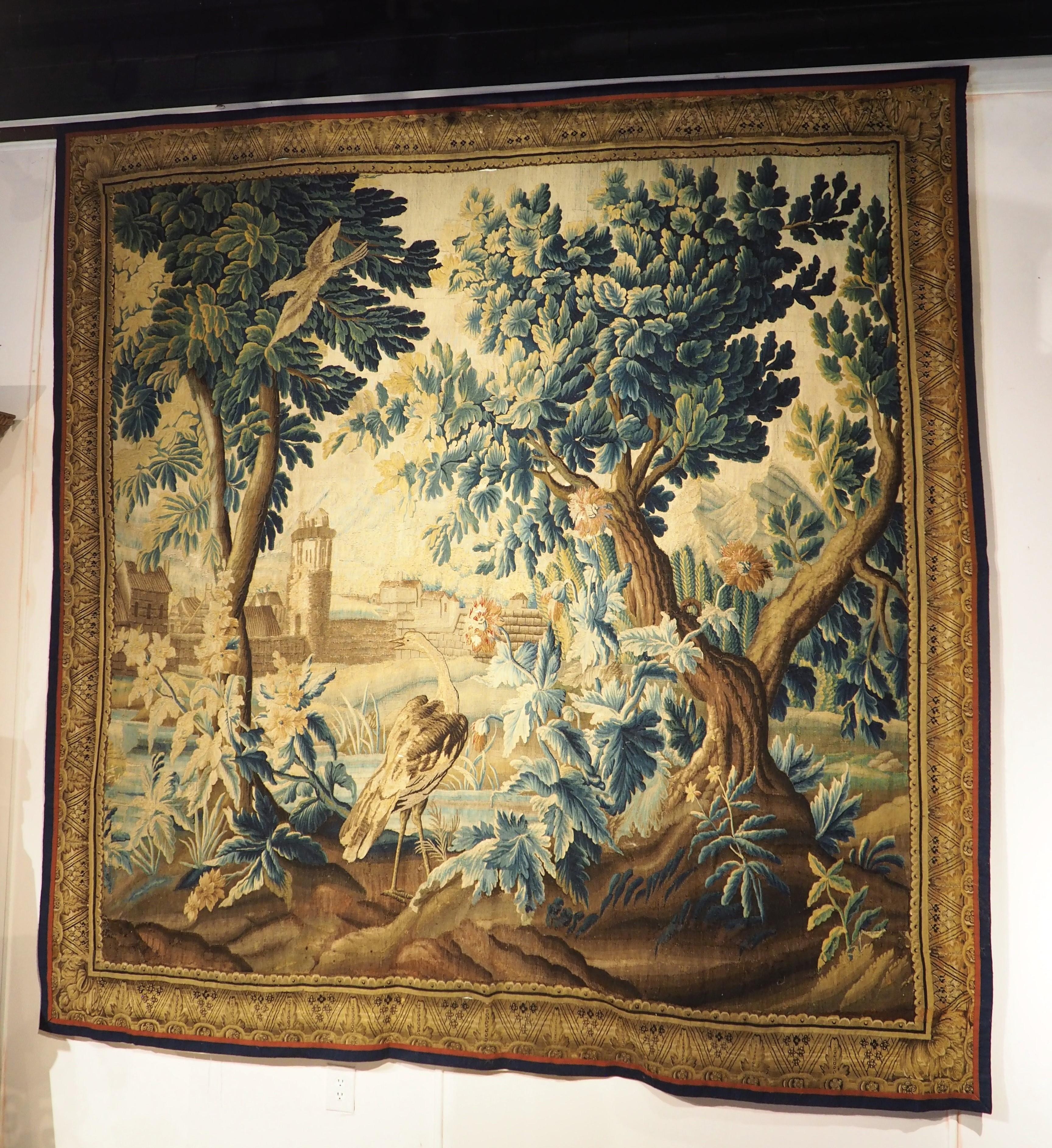 Verdure „Exotique“ Wandteppich aus Wolle und Seide aus Flandern, 18. Jahrhundert im Zustand „Gut“ im Angebot in Dallas, TX
