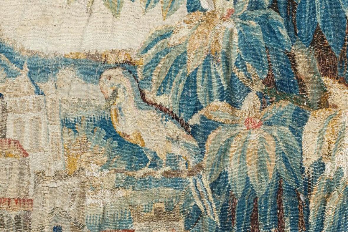 18th Century Verdure Tapestry Fragment Rug In Good Condition For Sale In New York, NY