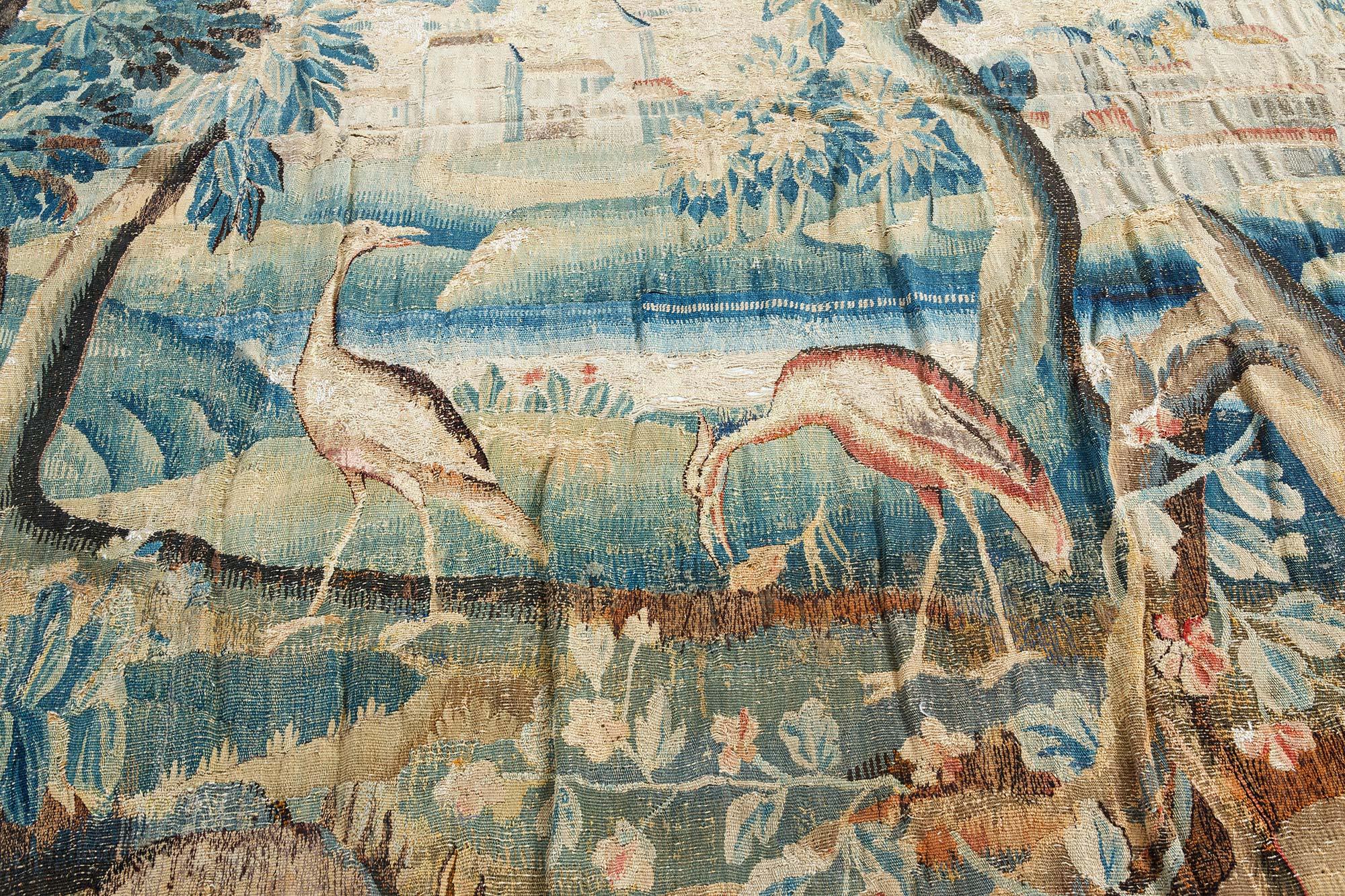 Wool 18th Century Verdure Tapestry Fragment Rug For Sale