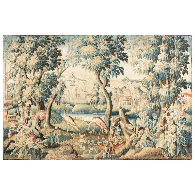 Authentic 18th Century Verdure Tapestry 'Fragment' Rug For Sale