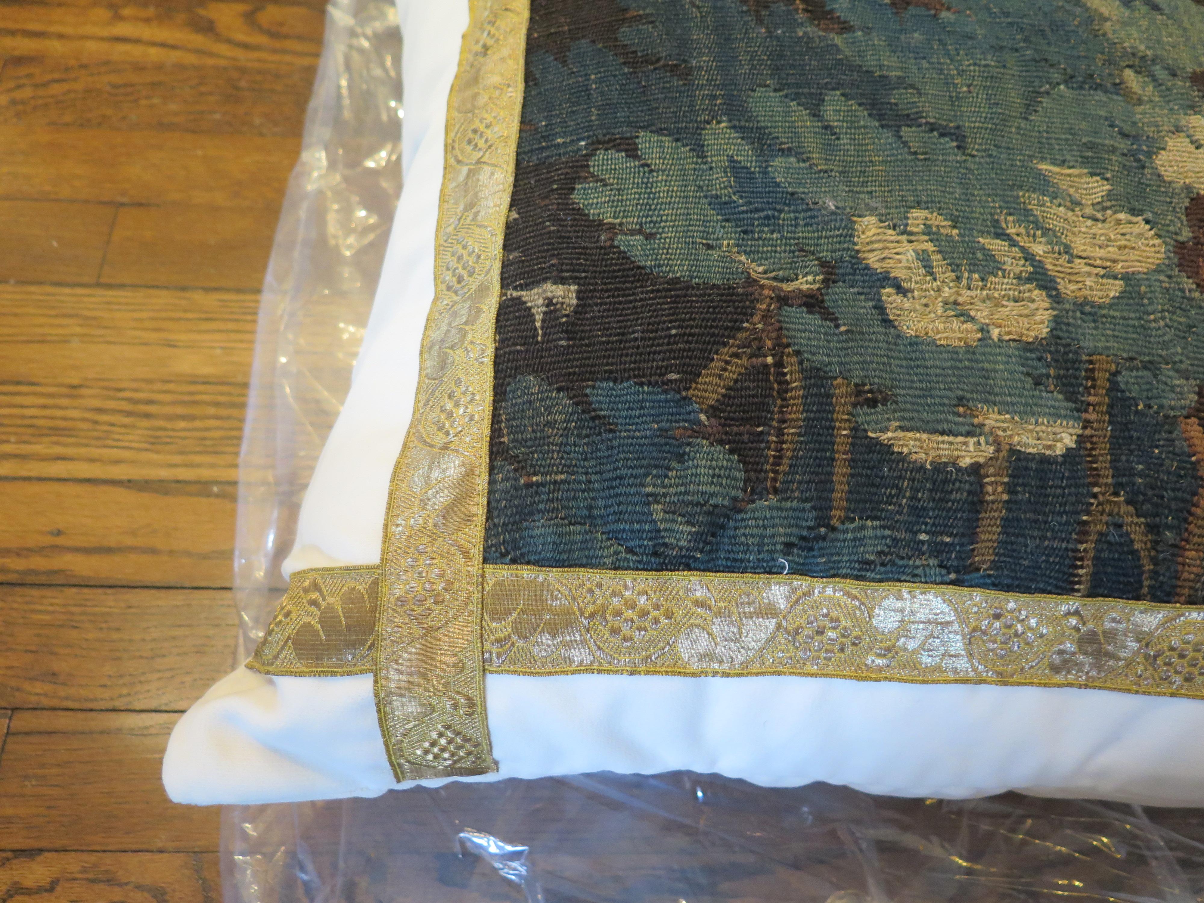 18th Century Verdure Tapestry Fragment Pillow In Excellent Condition For Sale In Houston, TX