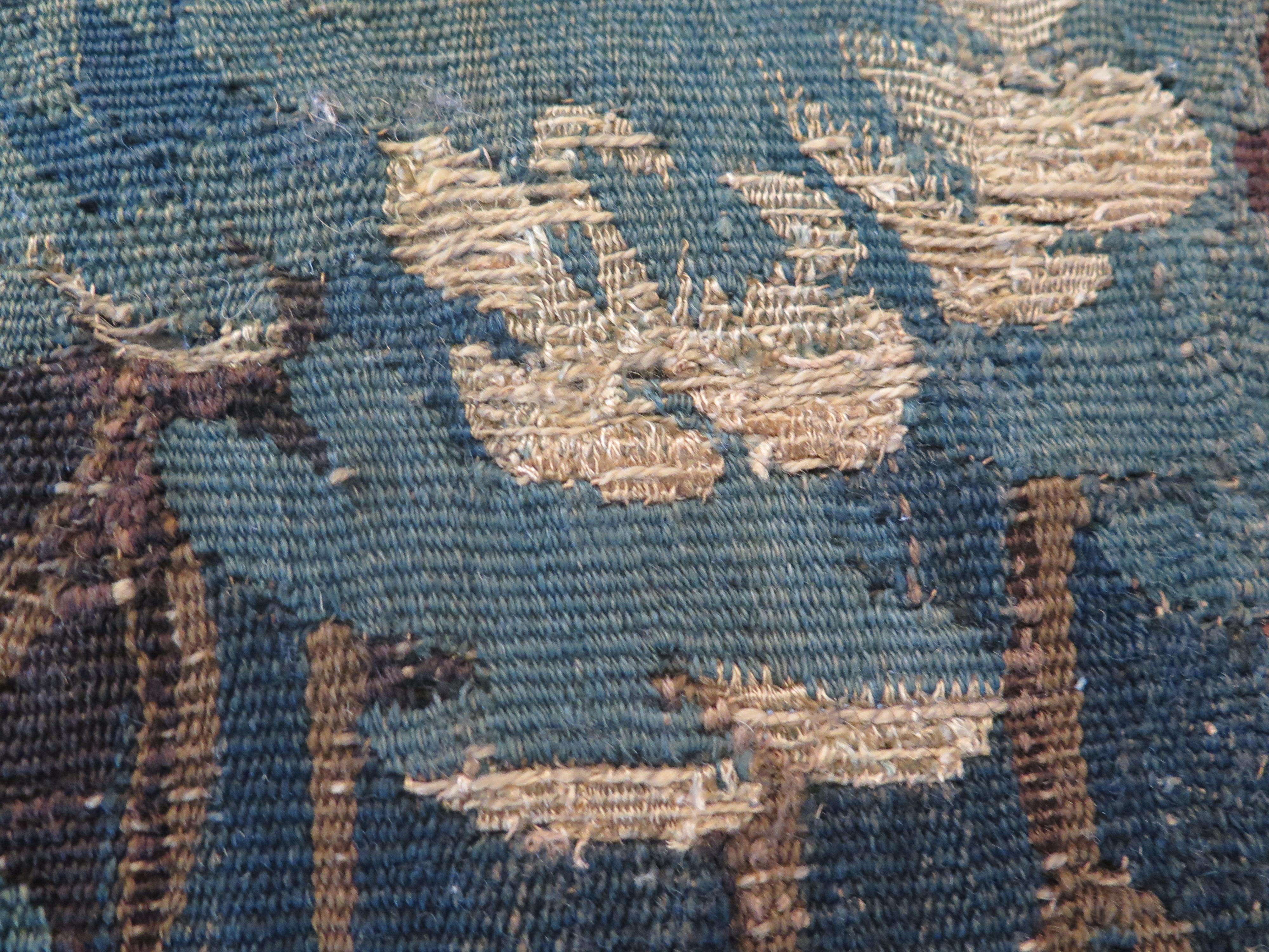 18th Century and Earlier 18th Century Verdure Tapestry Fragment Pillow For Sale