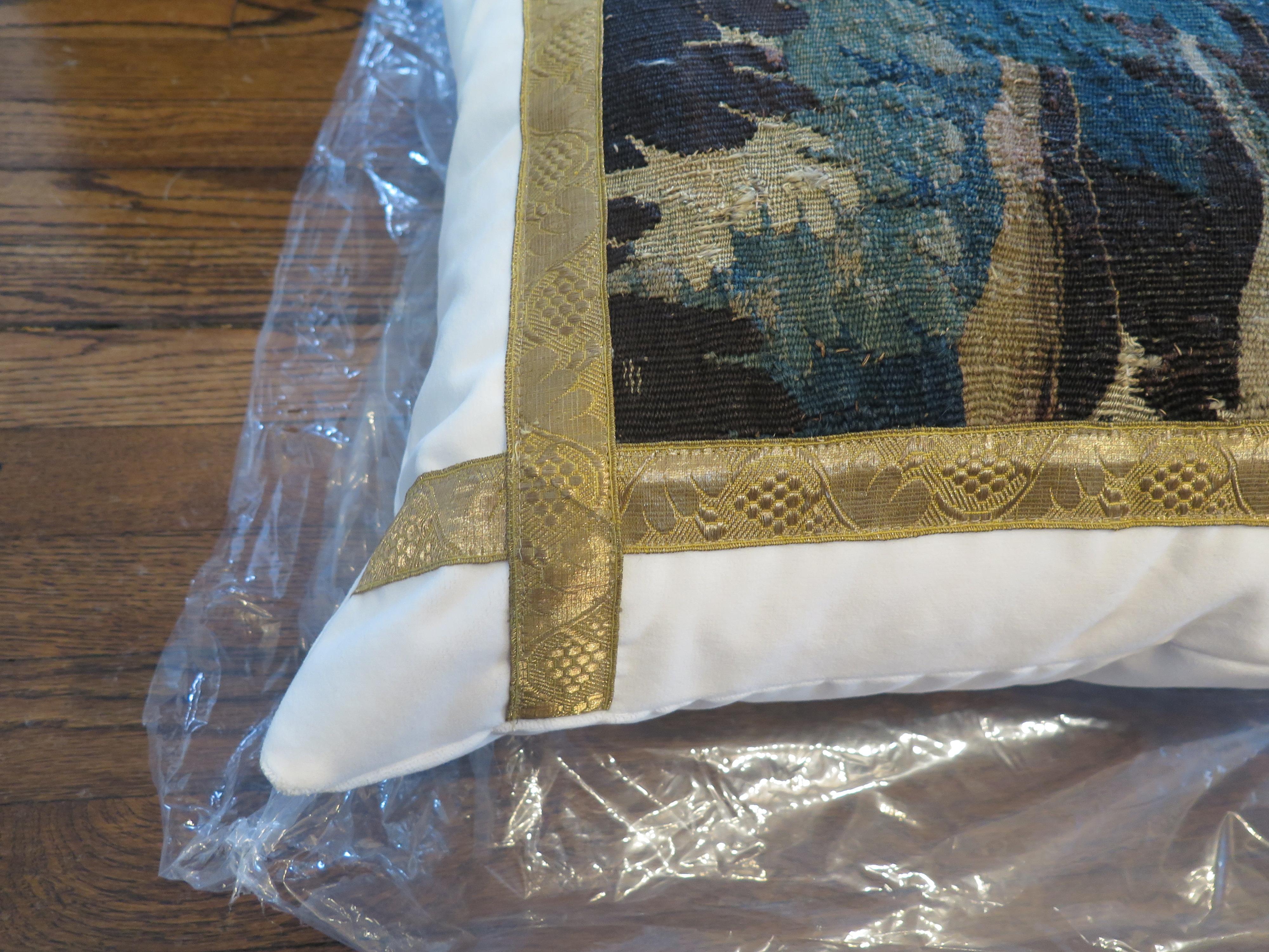 18th Century Verdure Tapestry Fragment Pillow For Sale 2