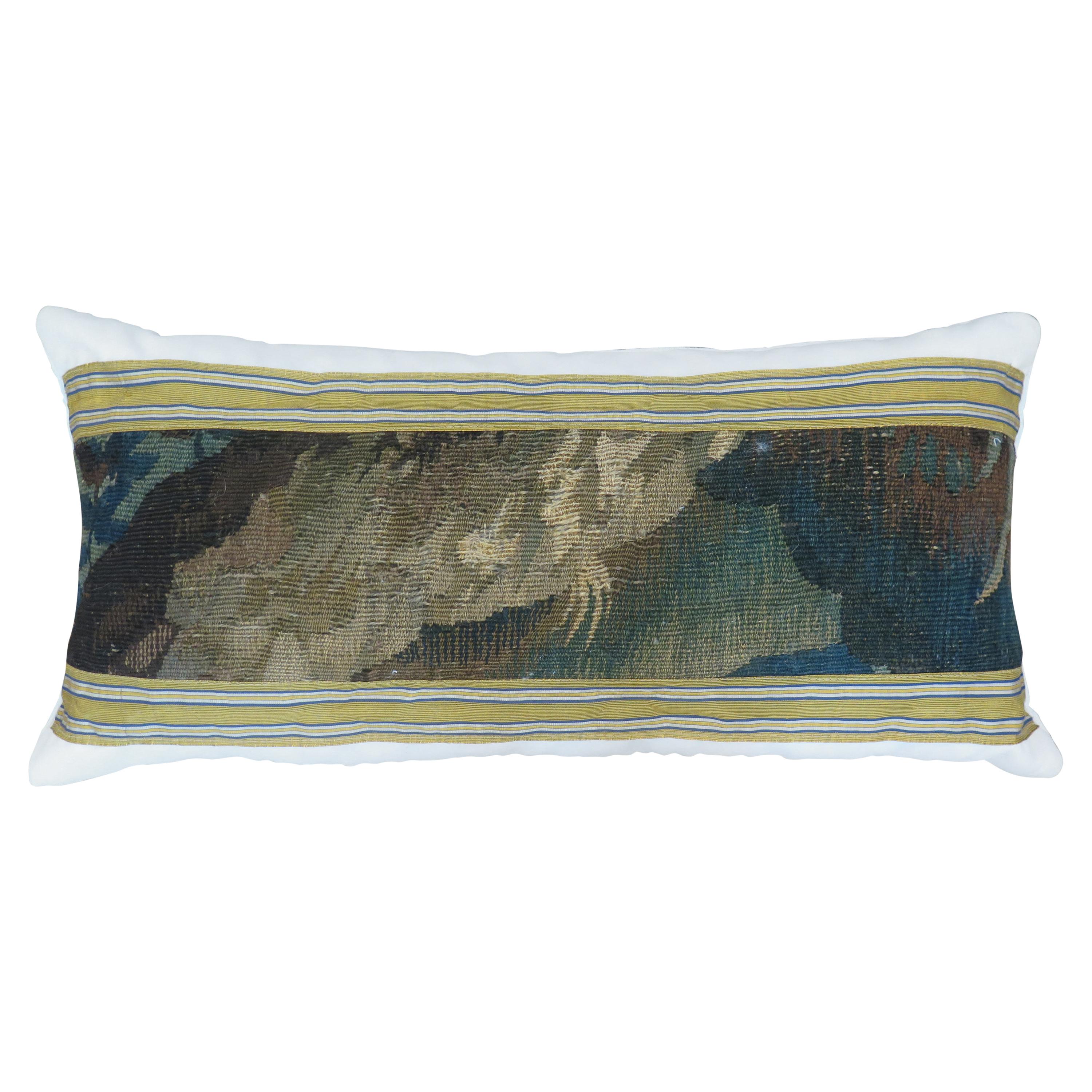 18th Century Verdure Tapestry Fragment Pillow