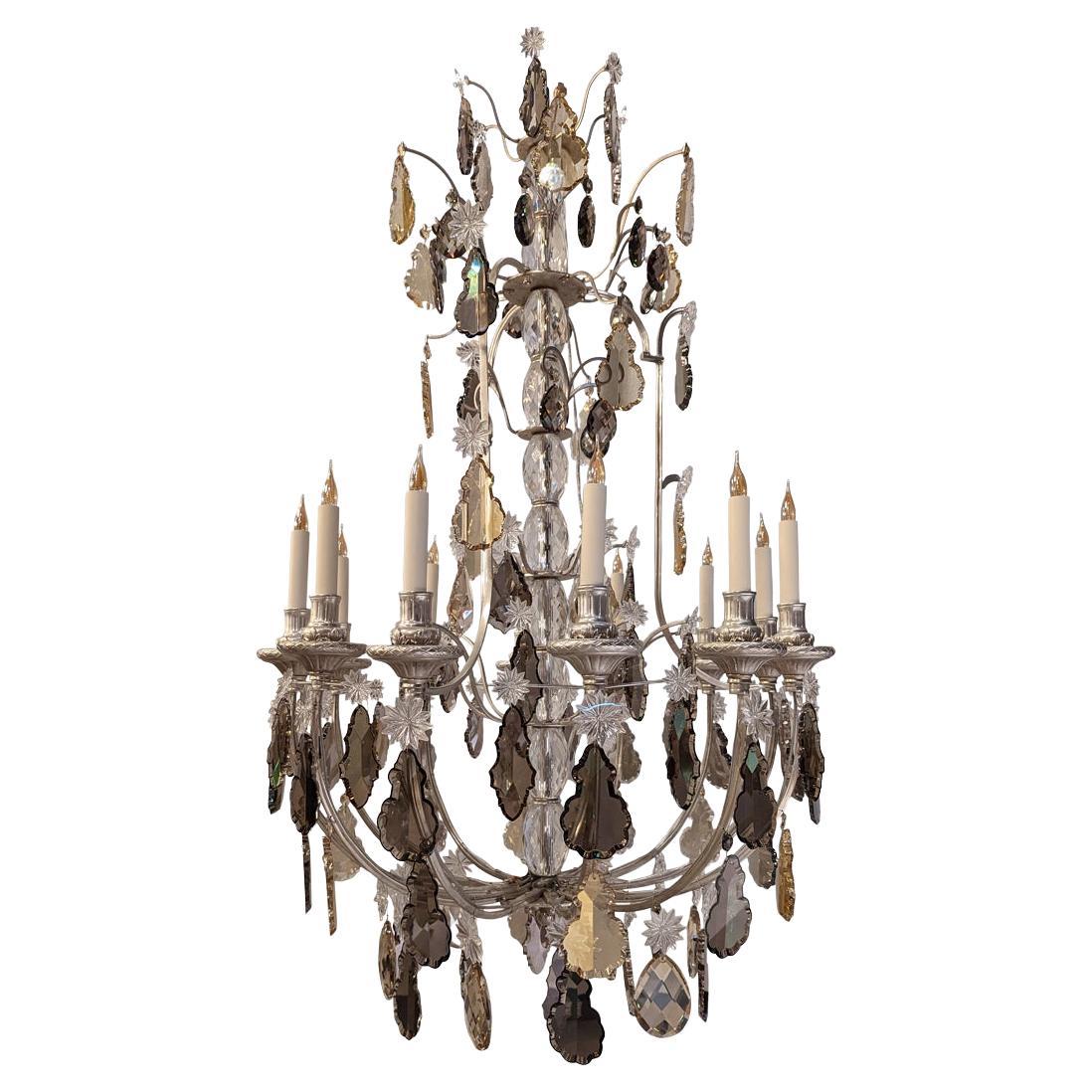 18th Century Versailles Chandelier with 12 Lights in Bronze and Silver For Sale