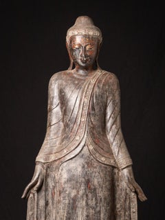 18th century Very large and special antique wooden Burmese Buddha statue