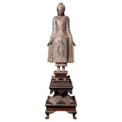 18th century Very large and special antique wooden Burmese Buddha statue