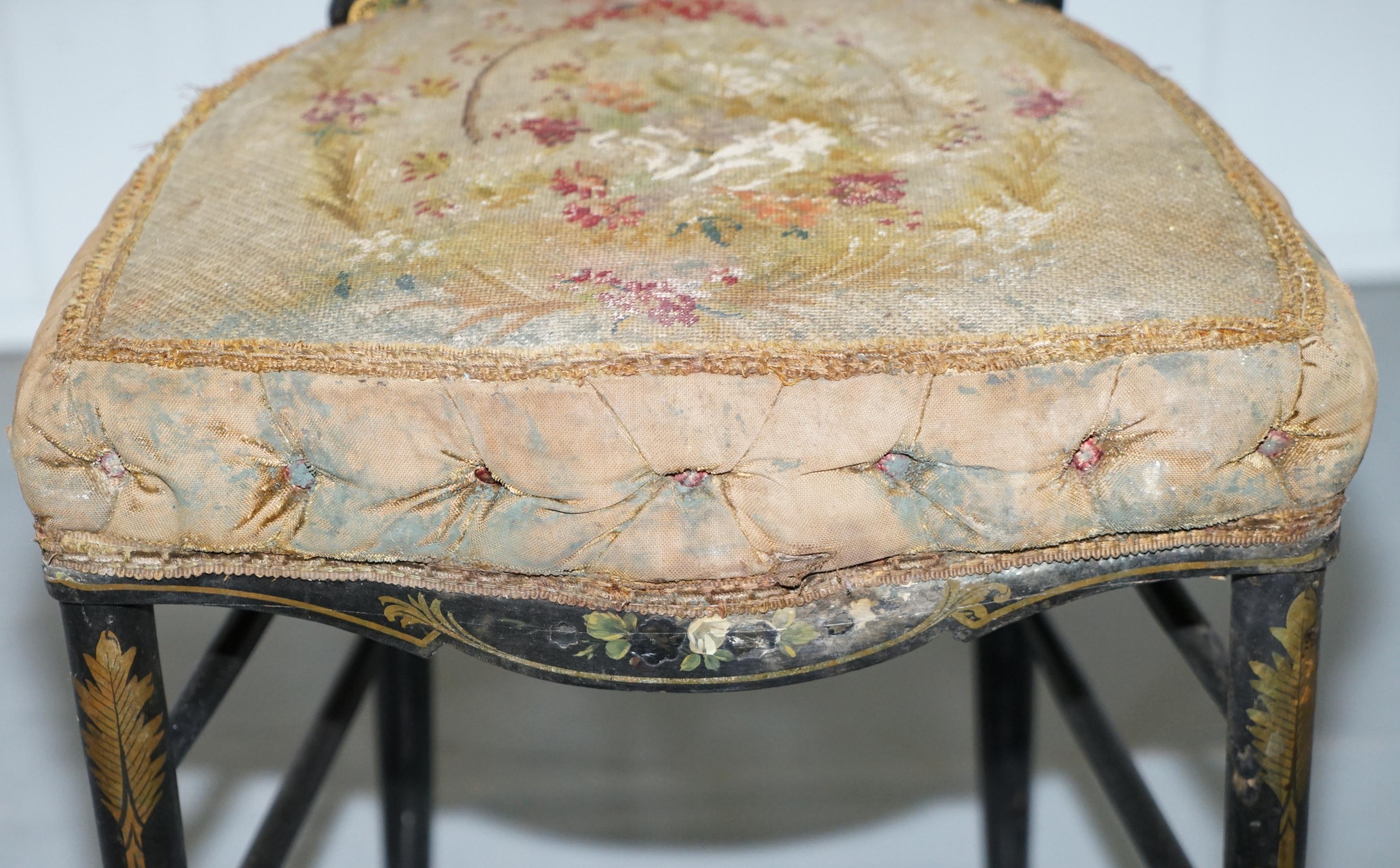 18th Century Very Rare Early Georgian Hand Painted Chinoiserie Ebonized Chair 5