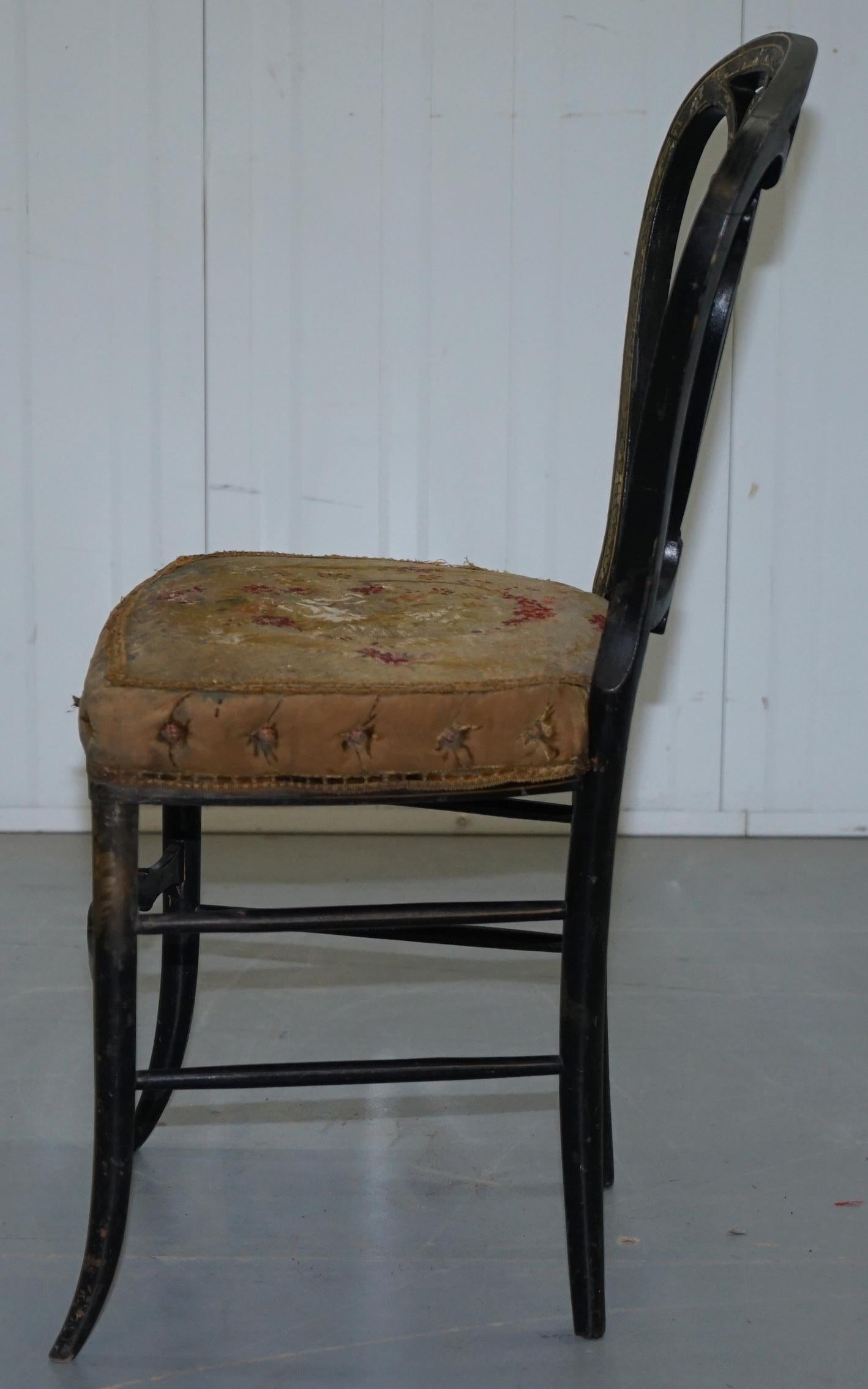 18th Century Very Rare Early Georgian Hand Painted Chinoiserie Ebonized Chair 11